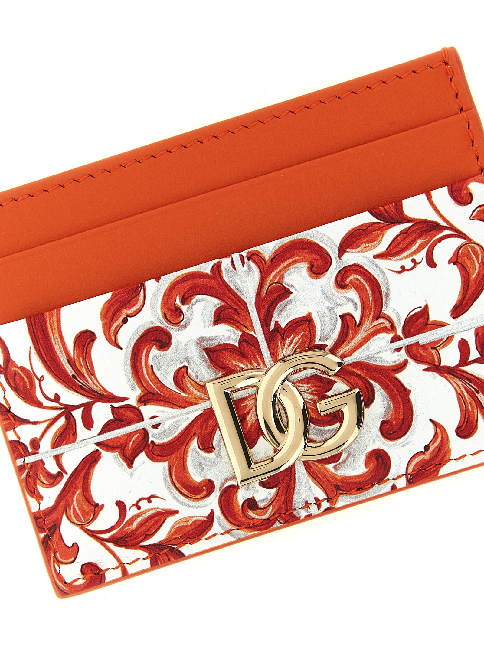 Dolce & Gabbana Orange Kalbsleder Kartenetui