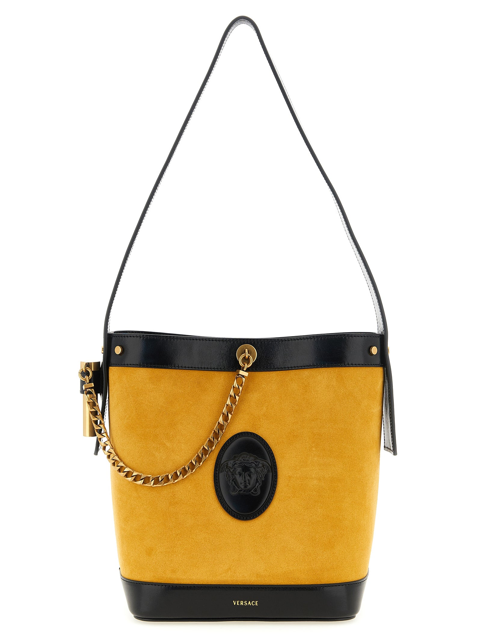 Versace Zweifarbige Schultertasche aus Kalbsleder