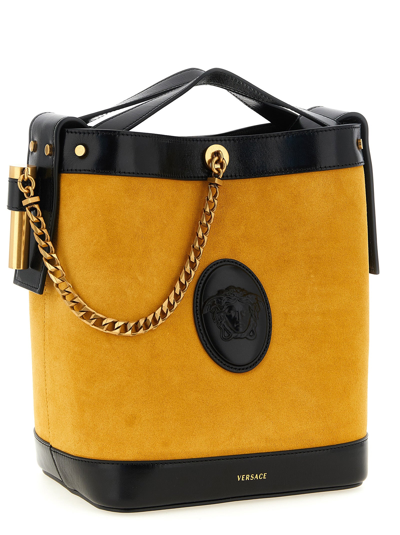Versace Zweifarbige Schultertasche aus Kalbsleder