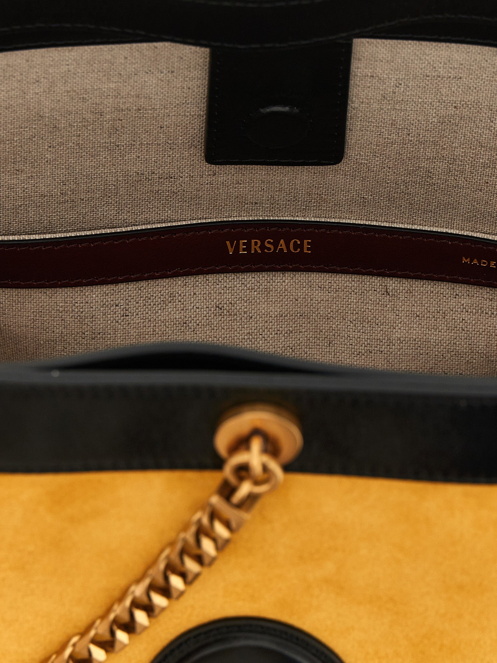 Versace Zweifarbige Schultertasche aus Kalbsleder