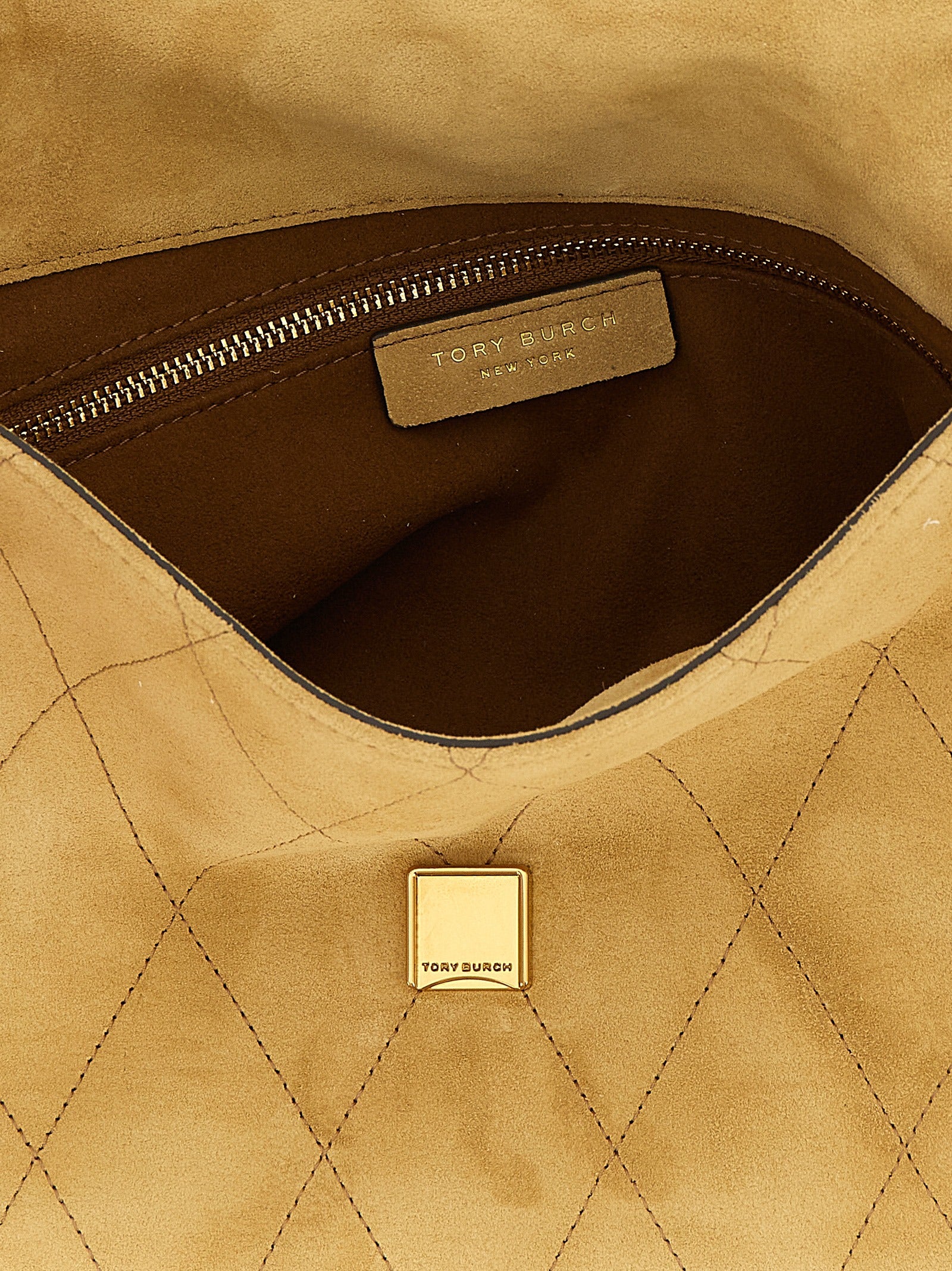 Tory Burch Beigefarbene Kalbshaut Schultertasche