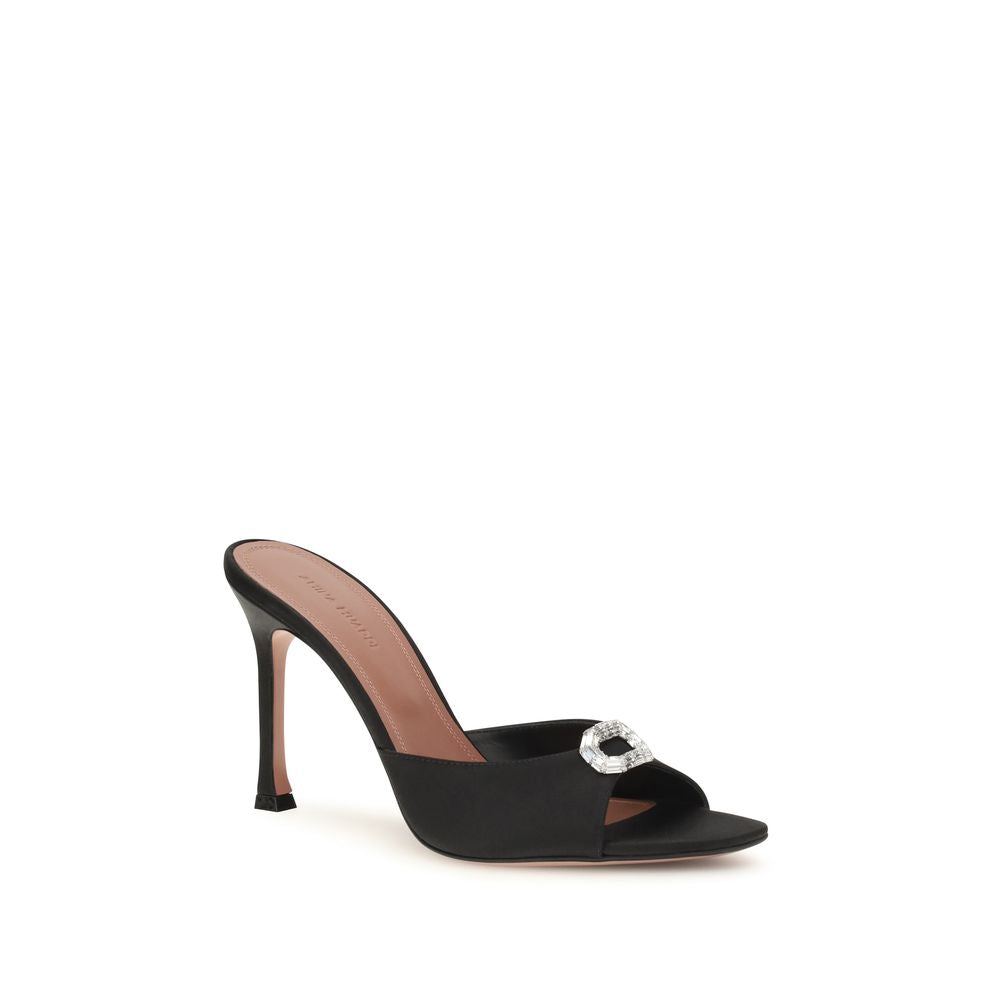 Amina Muaddi Schwarze Stilettosandalen aus Seide