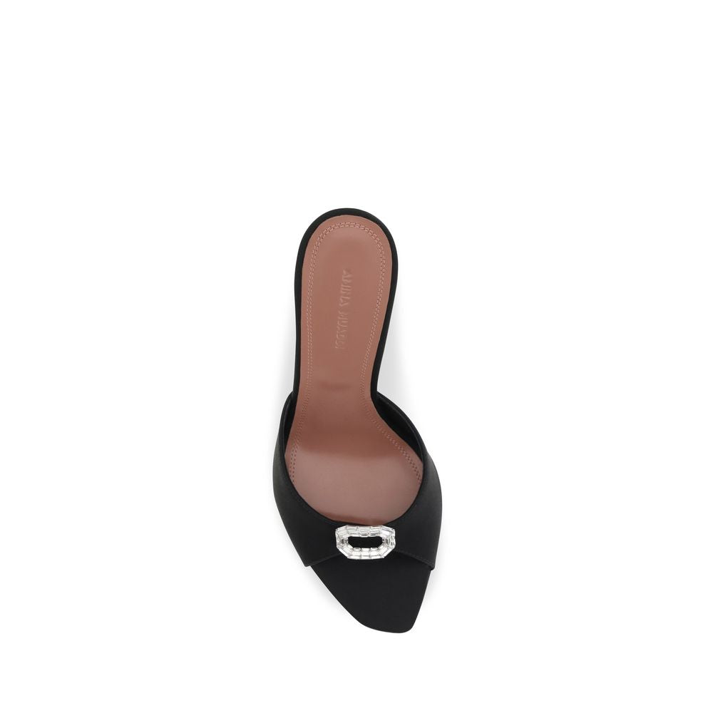Amina Muaddi Schwarze Stilettosandalen aus Seide