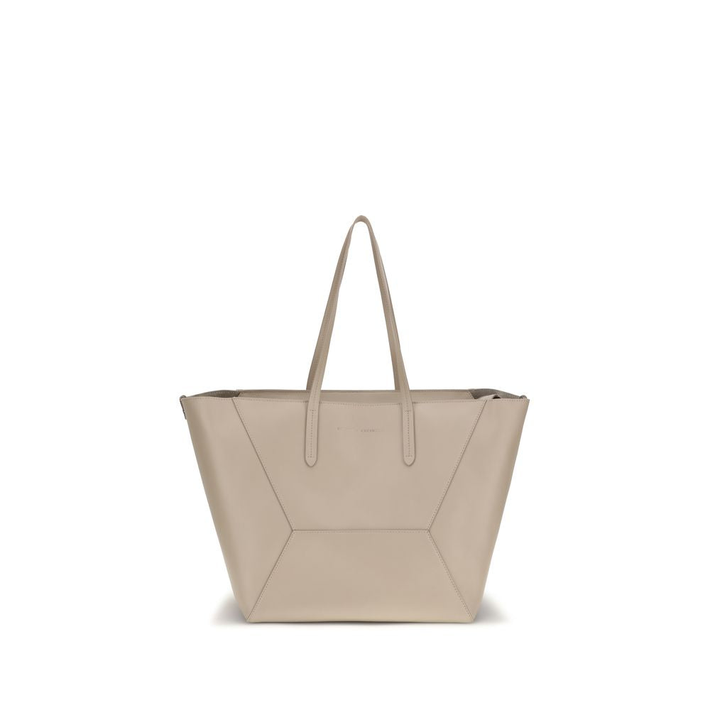 Brunello Cucinelli Beige Calf Leather Bos Taurus Handbag