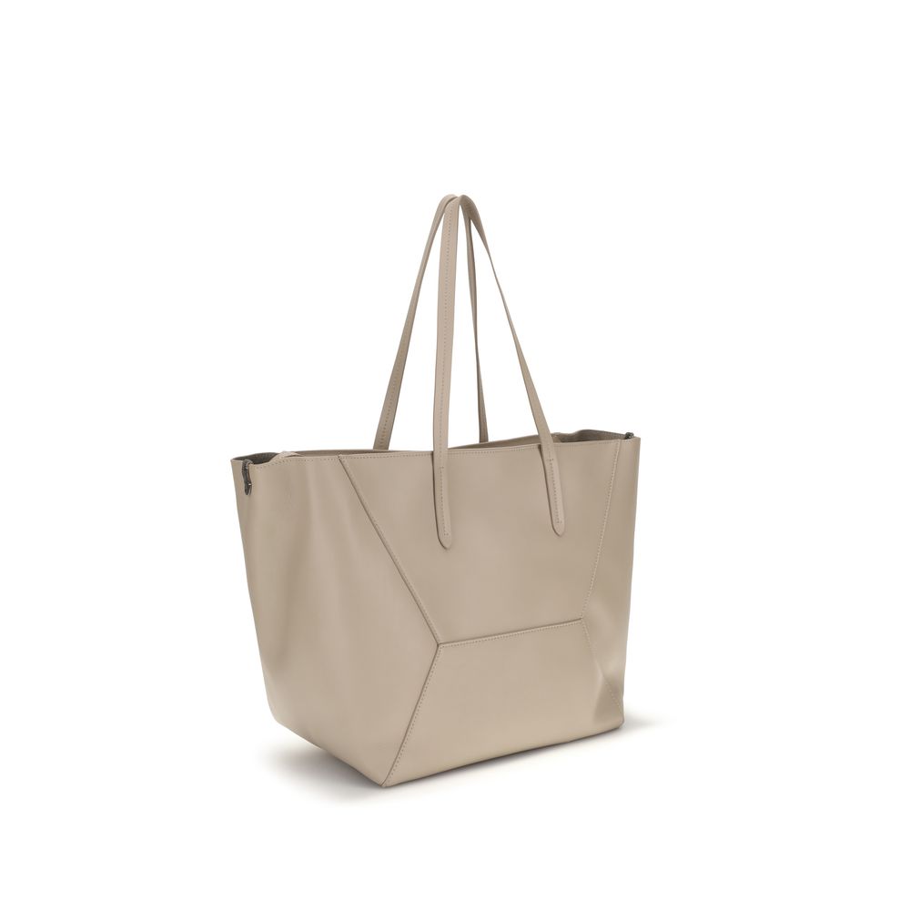 Brunello Cucinelli Beige Calf Leather Bos Taurus Handbag