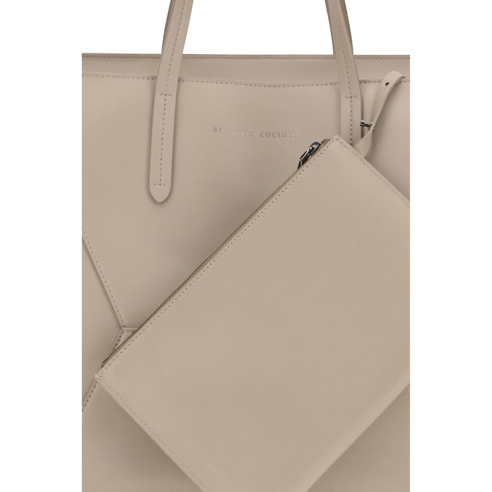 Brunello Cucinelli Beige Calf Leather Bos Taurus Handbag