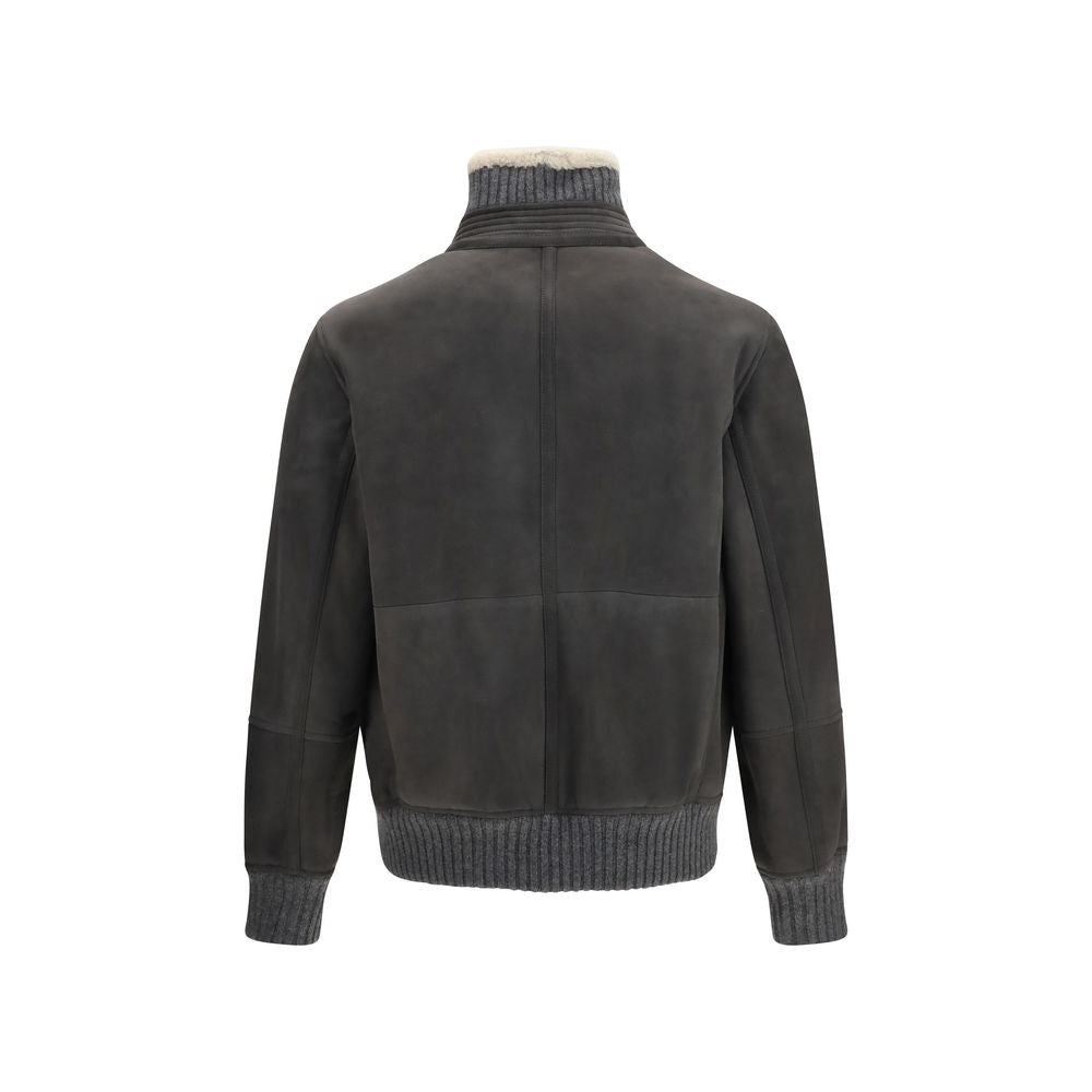 Brunello Cucinelli Graue Lammfelljacke Aries aus Wolle, durchgehend