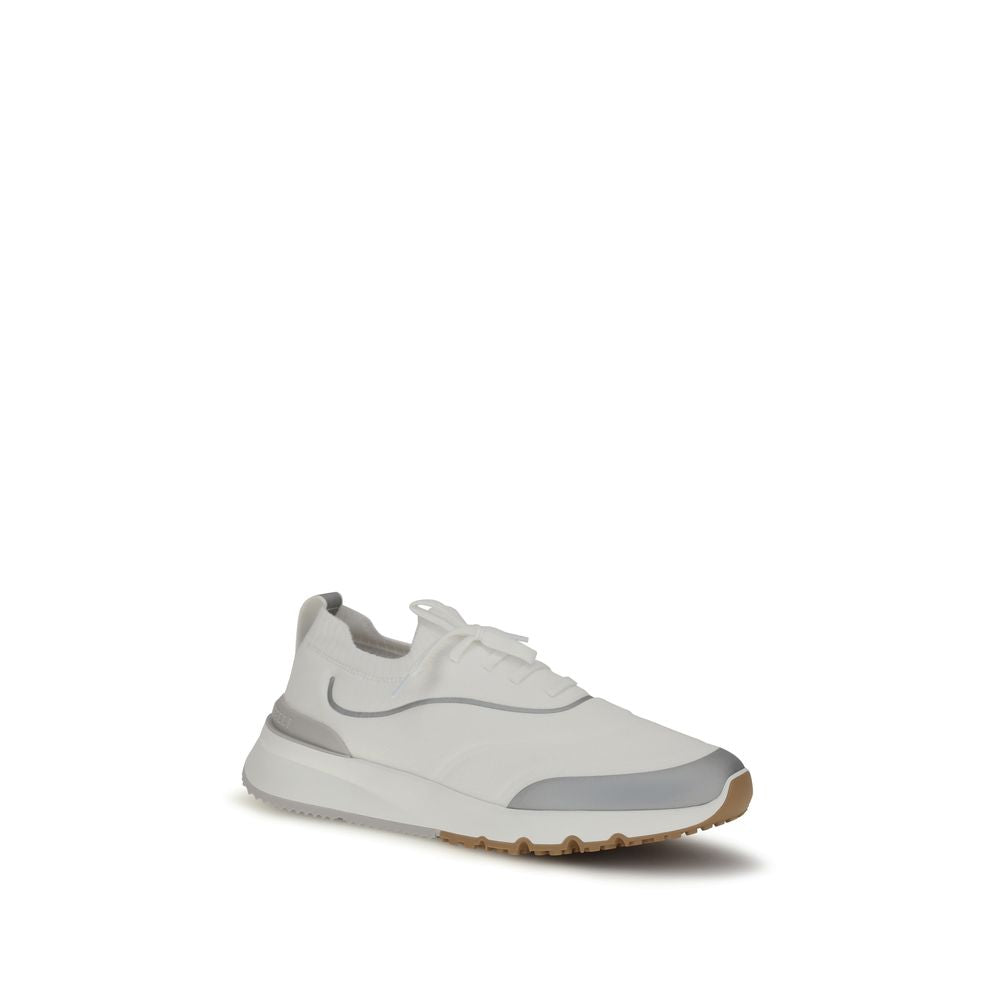 Brunello Cucinelli Weiße Sneaker aus Baumwolle im Athletic-Look