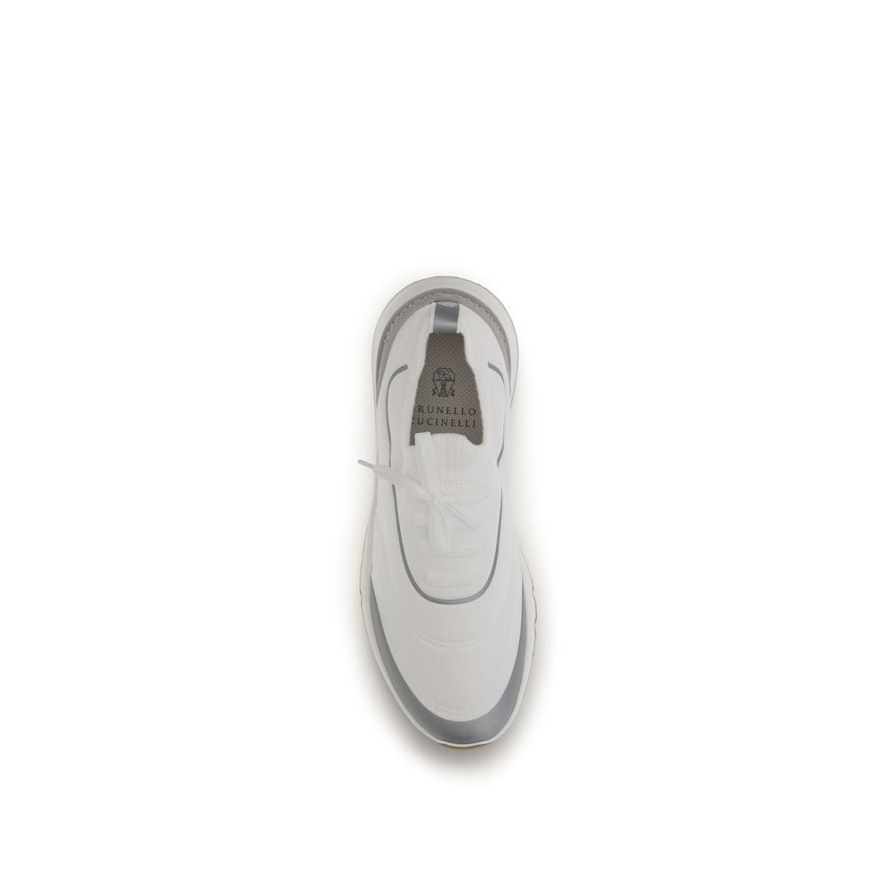 Brunello Cucinelli Weiße Sneaker aus Baumwolle im Athletic-Look