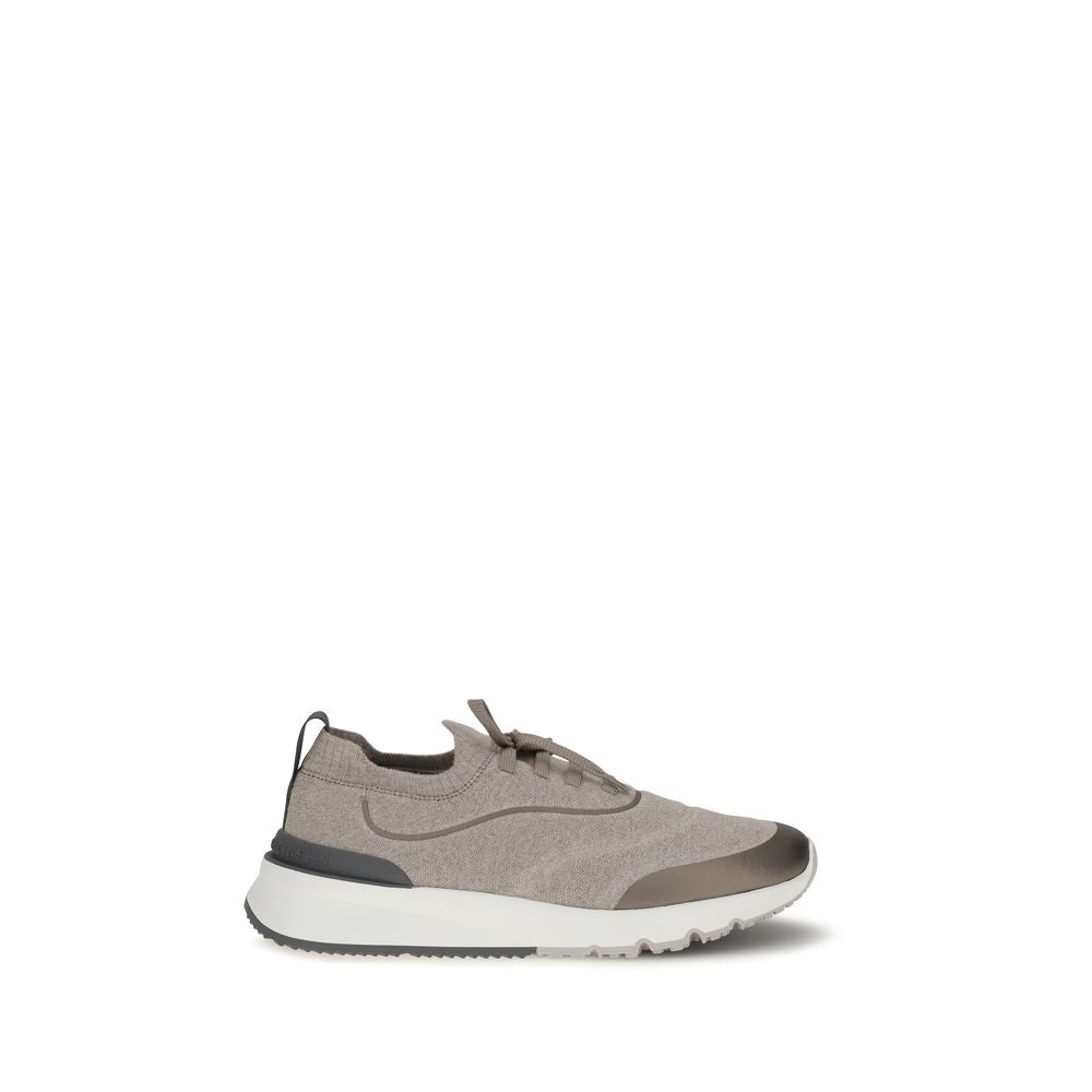 Brunello Cucinelli Braune Sneaker aus Baumwolle im Athletic-Stil