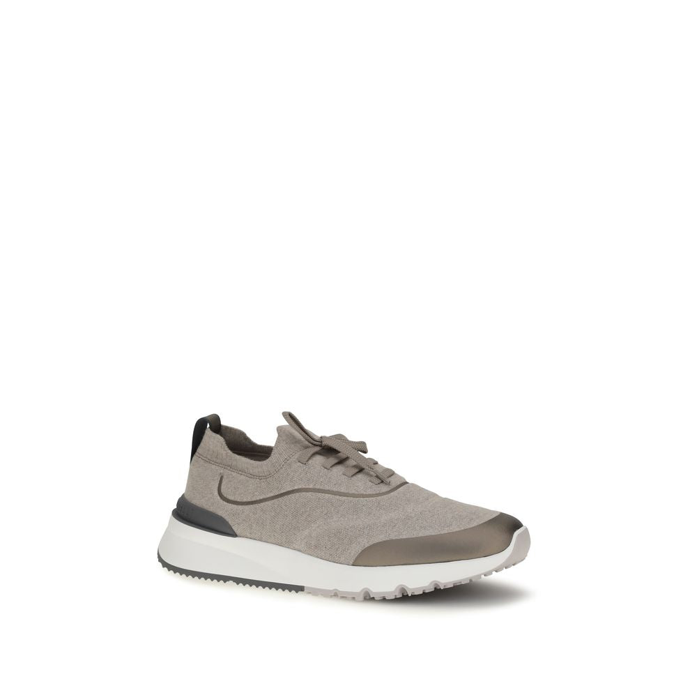 Brunello Cucinelli Braune Sneaker aus Baumwolle im Athletic-Stil