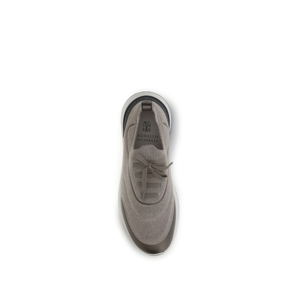 Brunello Cucinelli Braune Sneaker aus Baumwolle im Athletic-Stil