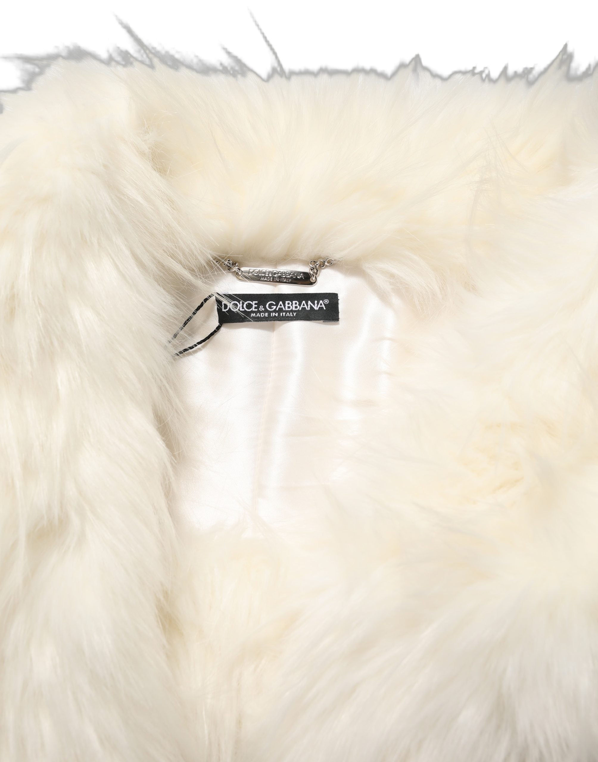 Dolce & Gabbana Weißer Kunstpelzmantel mit langen Ärmeln