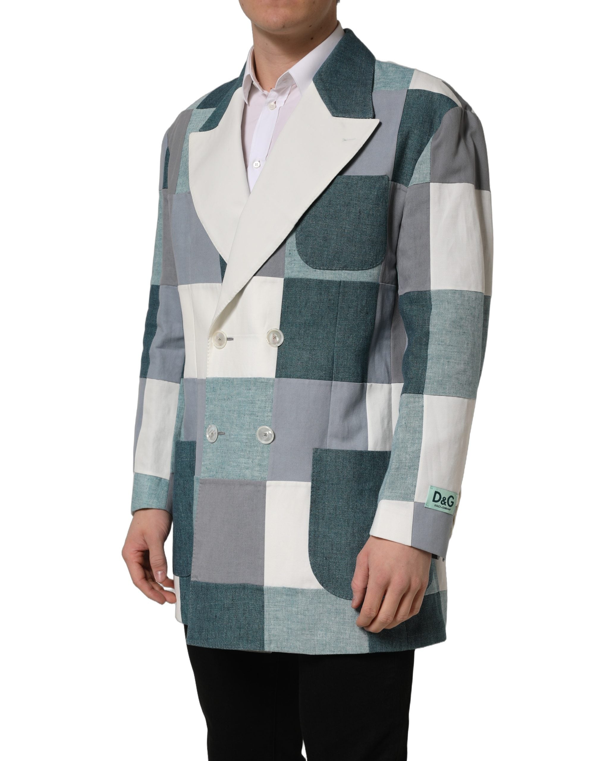 Dolce & Gabbana Mehrfarbige Patchwork-Leinen-Sakko mit Doppelreihenknöpfen