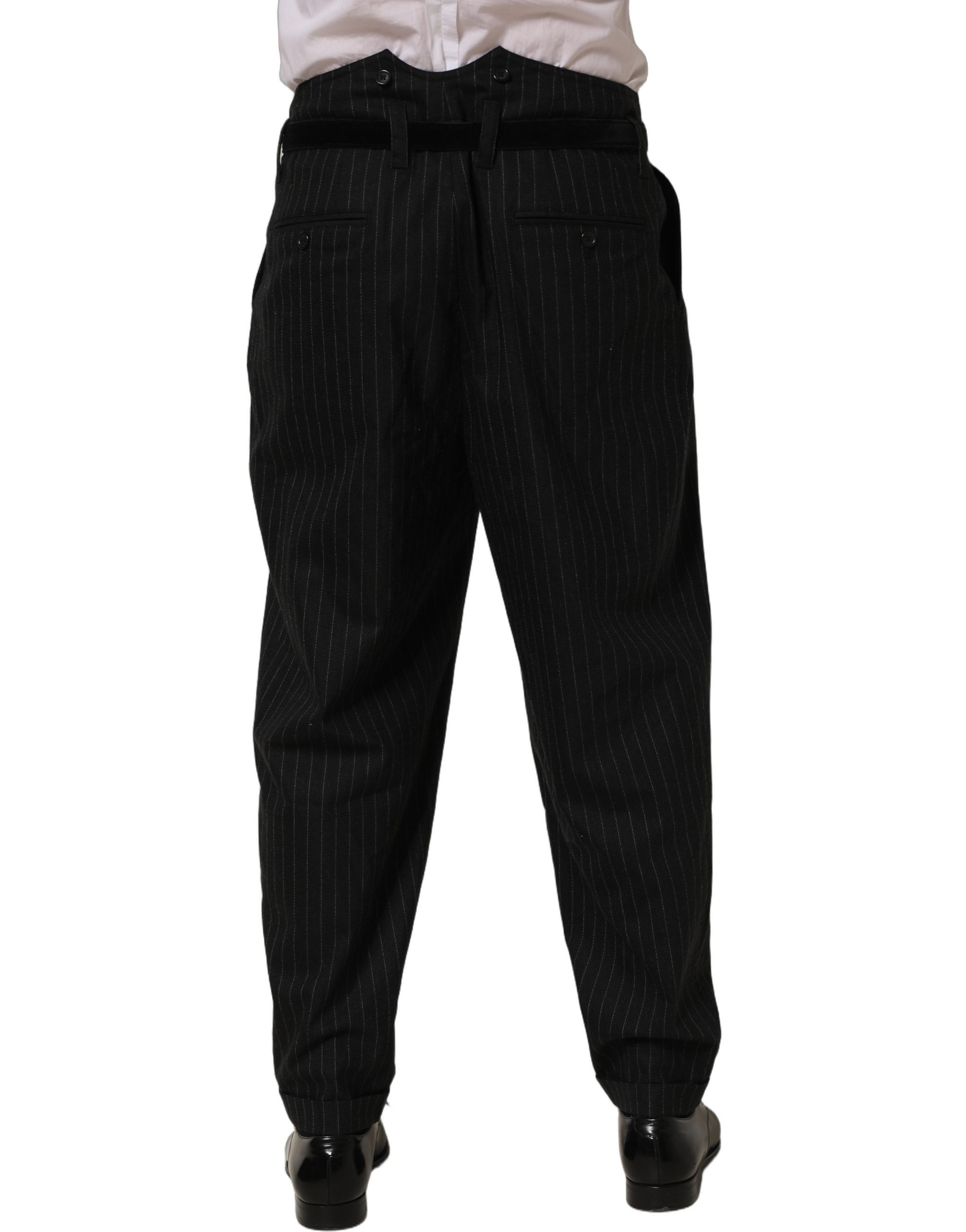 Dolce & Gabbana Schwarze Herren-Anzughose mit Nadelstreifen aus Wolle