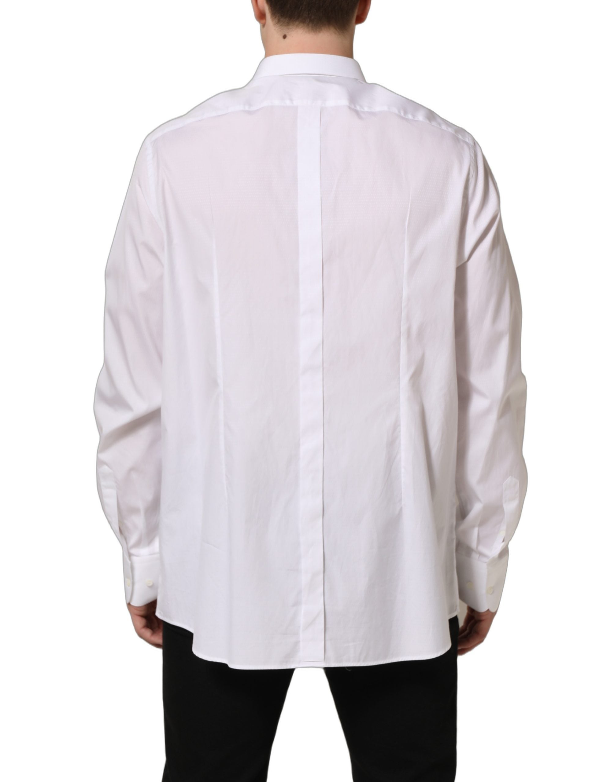 Dolce & Gabbana Weißes Baumwoll-Langarm-Herrenhemd
