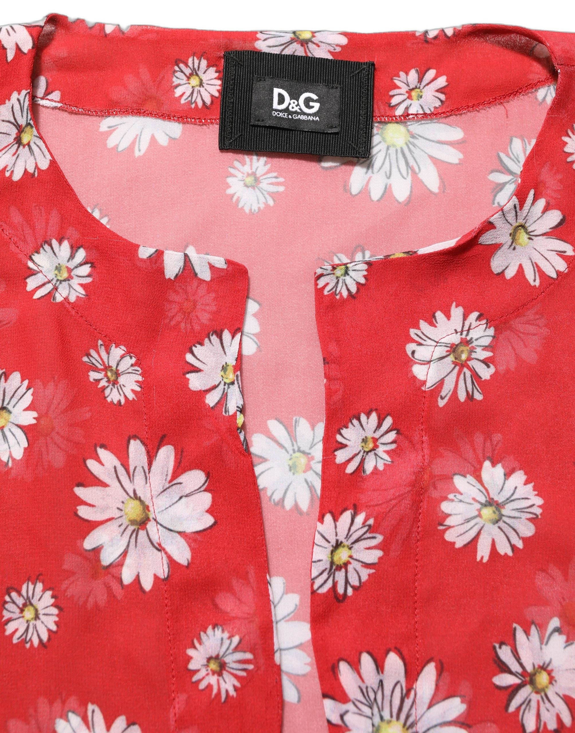Dolce & Gabbana Rote Kaftan-Bluse aus Polyester mit Blumenmuster und V-Ausschnitt