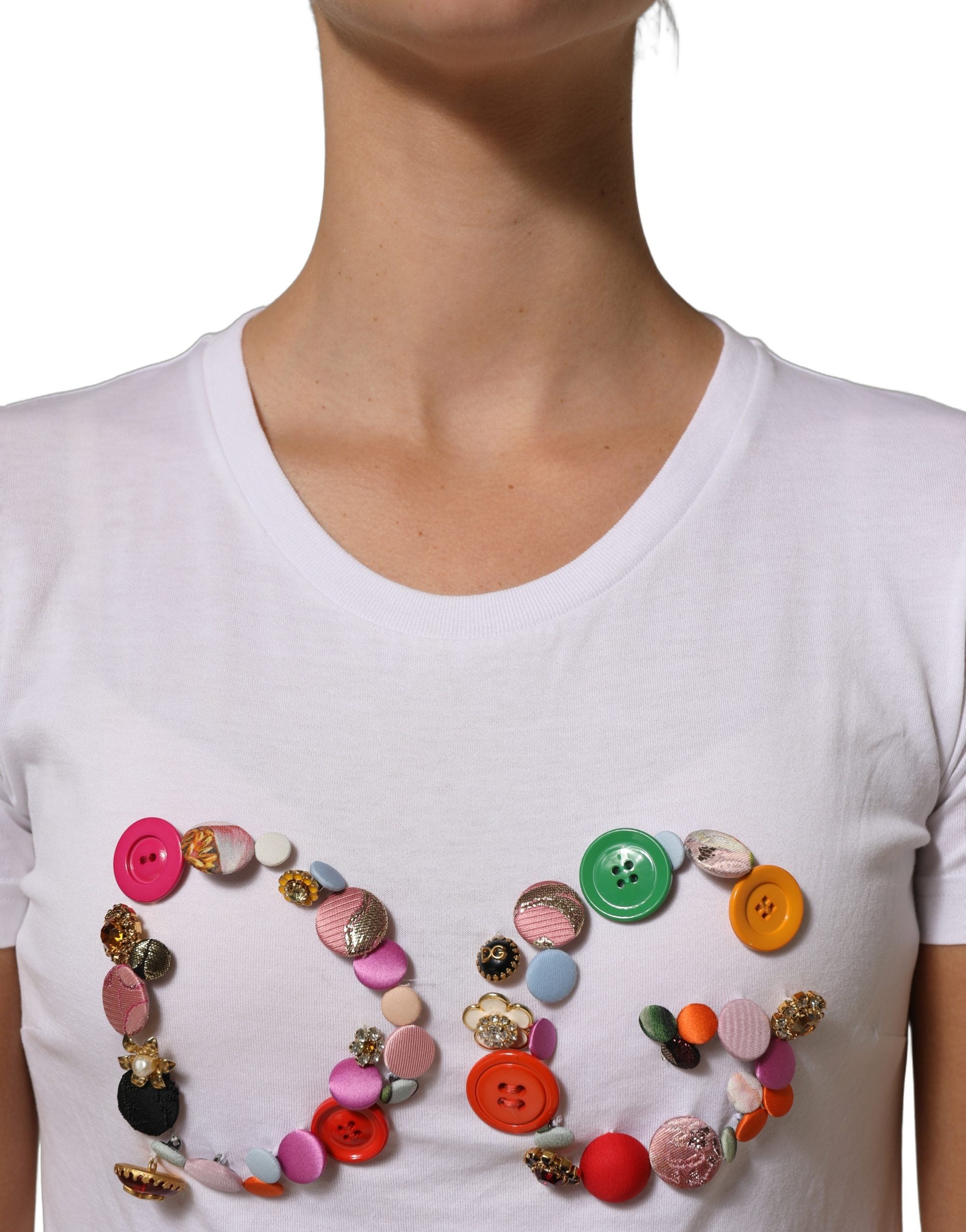 Dolce & Gabbana Weißes Rundhals-T-Shirt mit DG-Logo-Verzierung