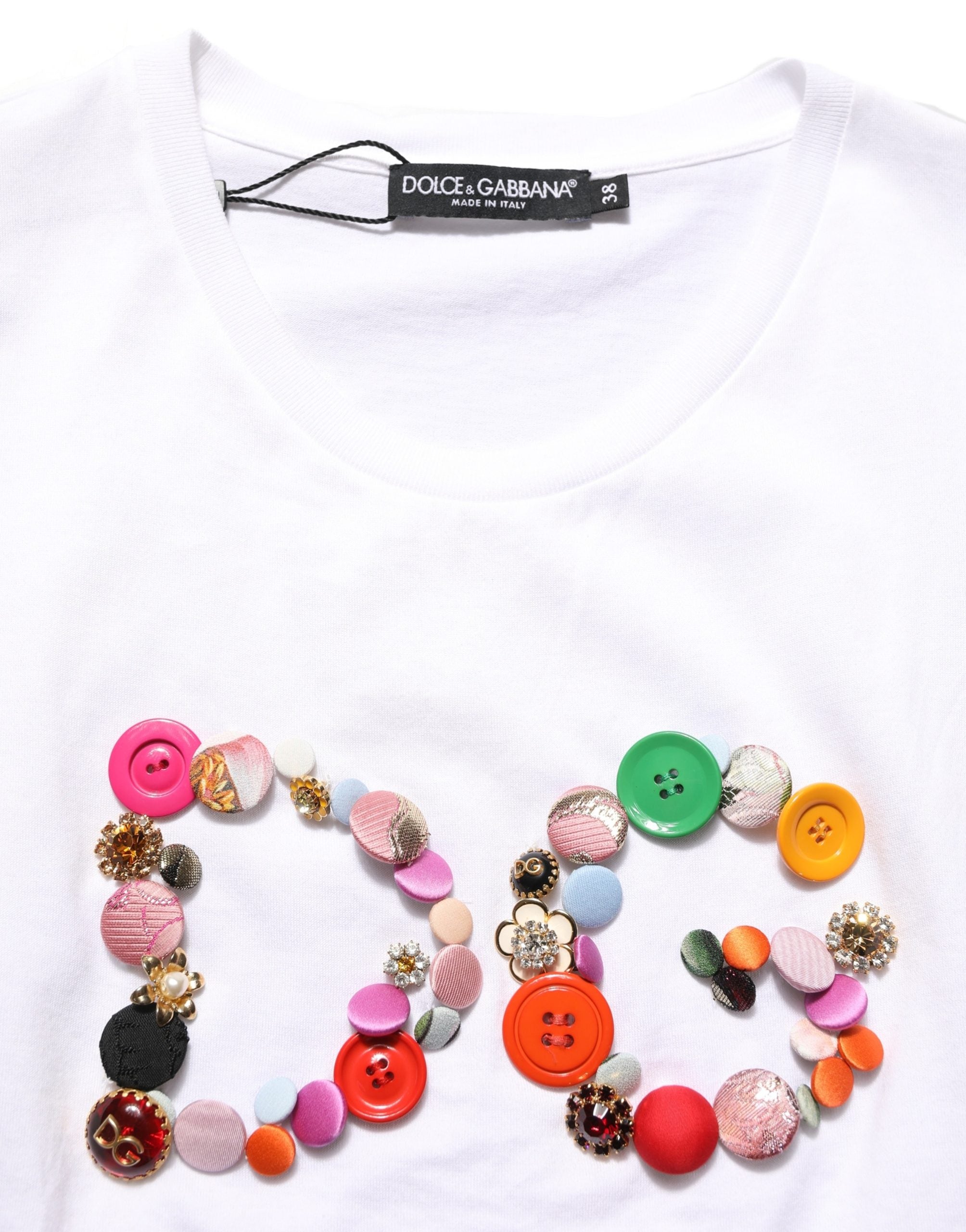 Dolce & Gabbana Weißes Rundhals-T-Shirt mit DG-Logo-Verzierung