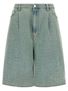 NUDE Blaue Baumwoll-Bermudashorts