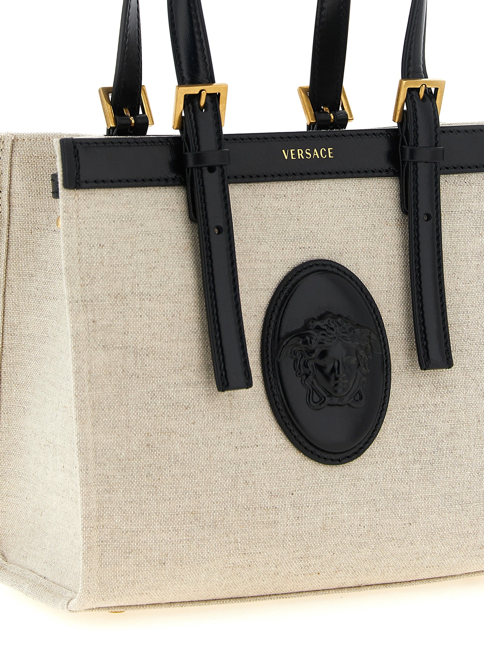Versace Beige Leinen-Tragetasche