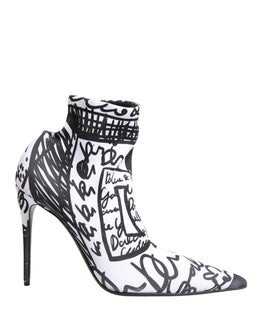 Dolce & Gabbana Weiße Stretch-Stiefeletten mit Graffiti-Print