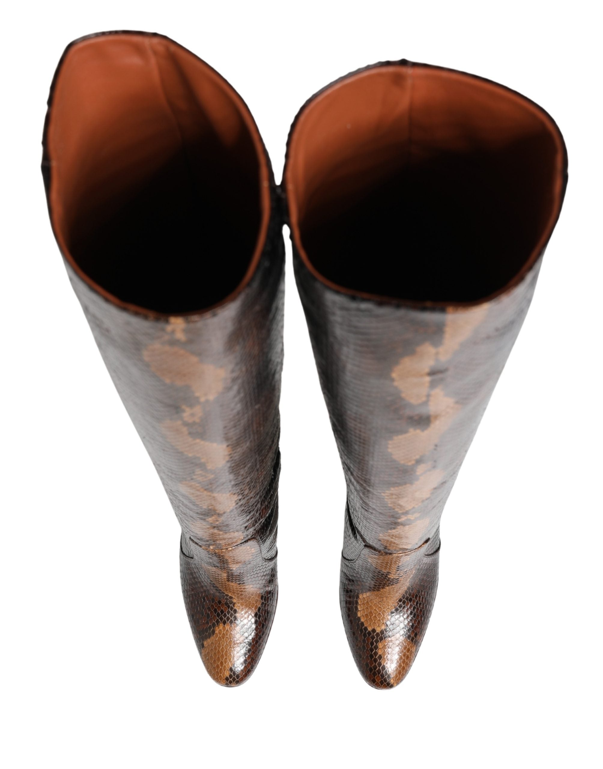 Dolce & Gabbana Braune Kniehohe Stiefel aus exotischem Leder
