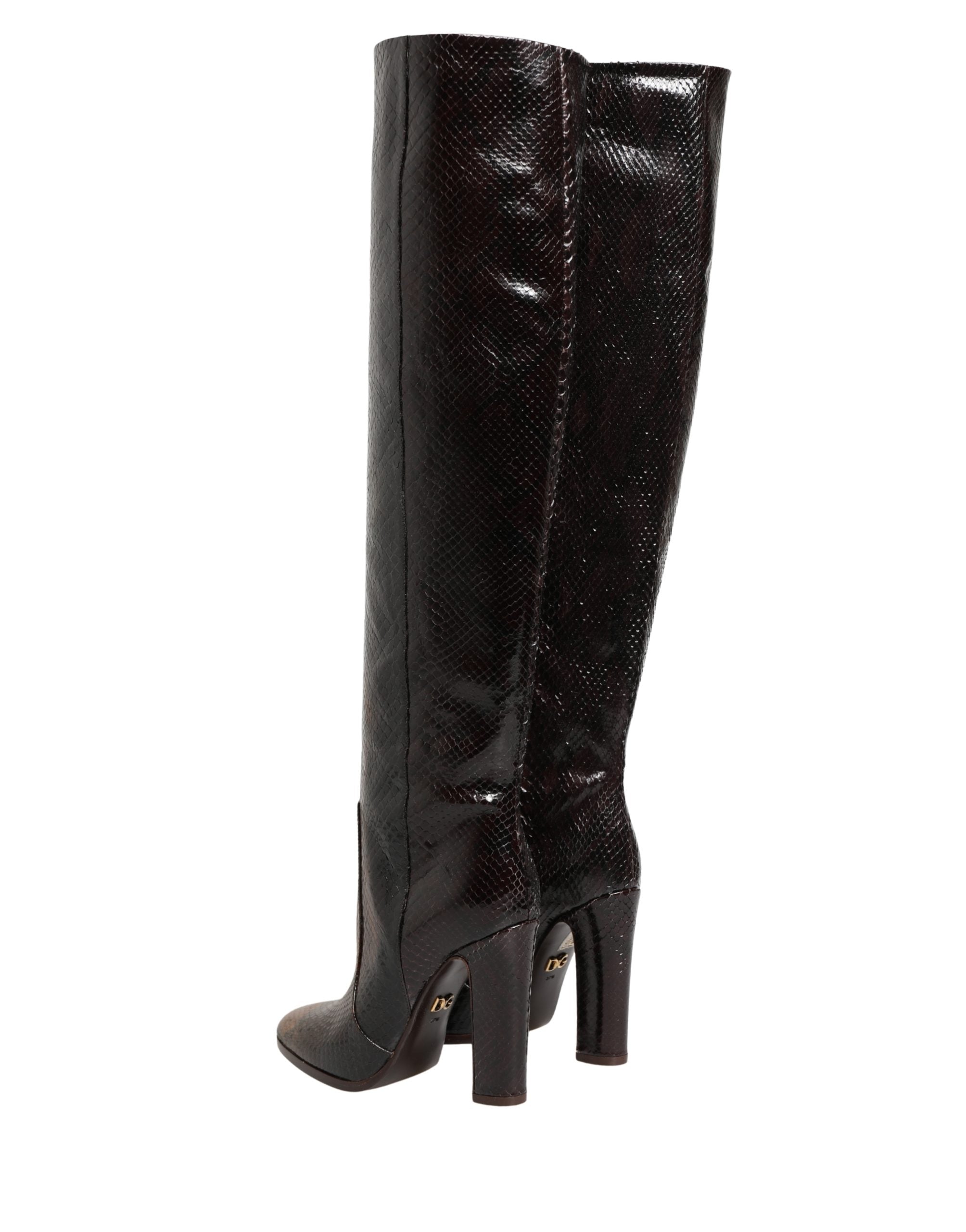 Dolce & Gabbana Braune Kniehohe Stiefel aus exotischem Leder