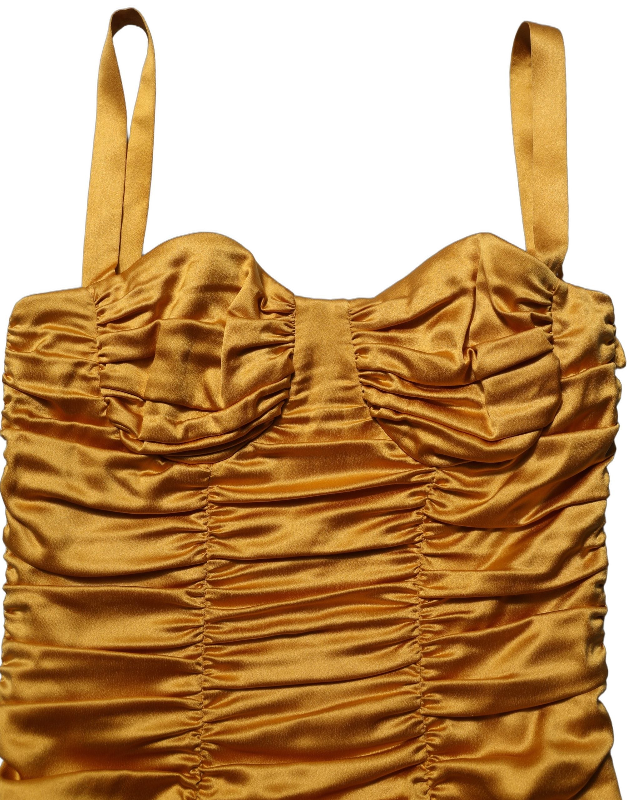 Dolce & Gabbana Goldfarbenes Bodycon-Etui-Midikleid aus Seide mit Raffungen