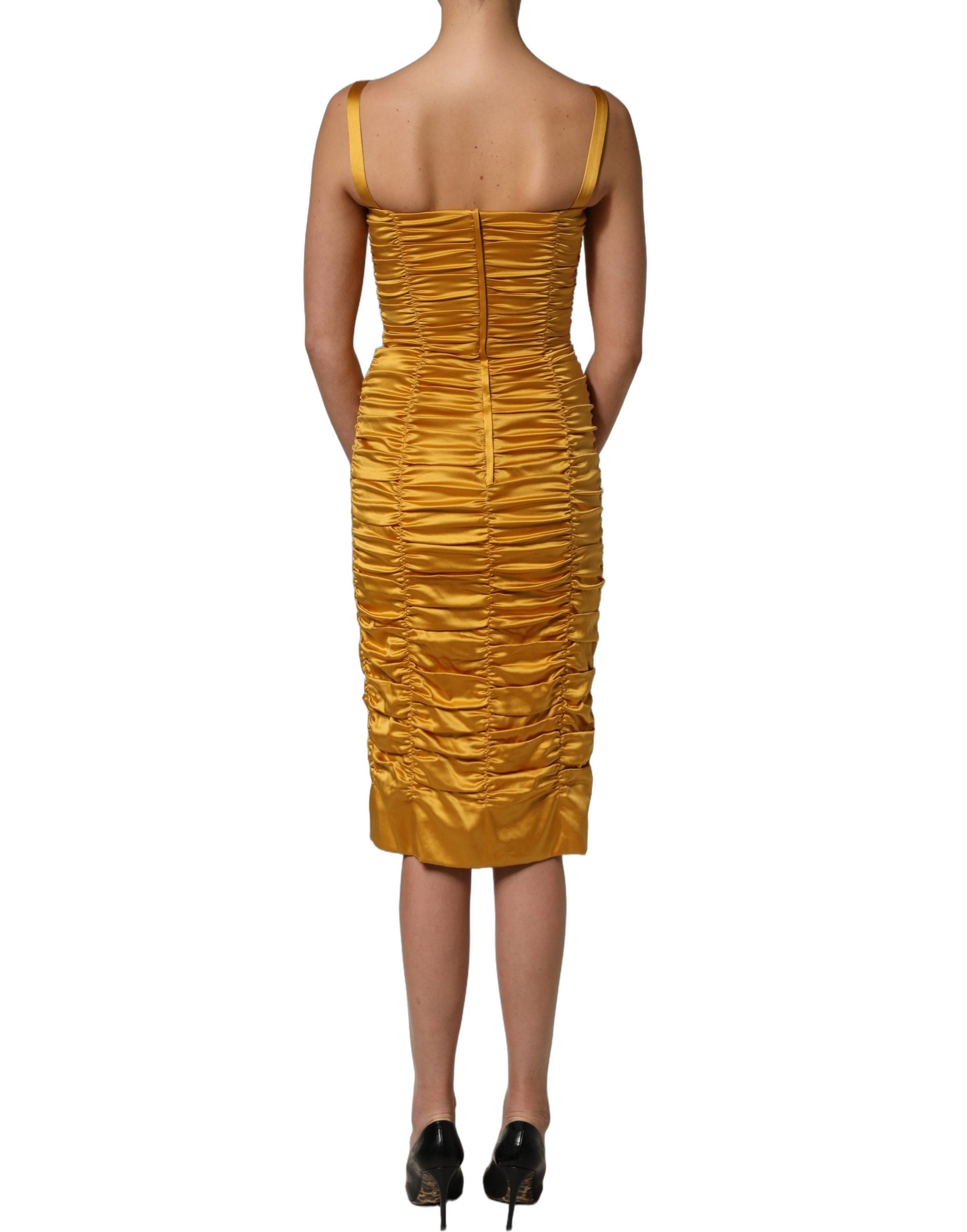 Dolce & Gabbana Goldfarbenes Bodycon-Etui-Midikleid aus Seide mit Raffungen