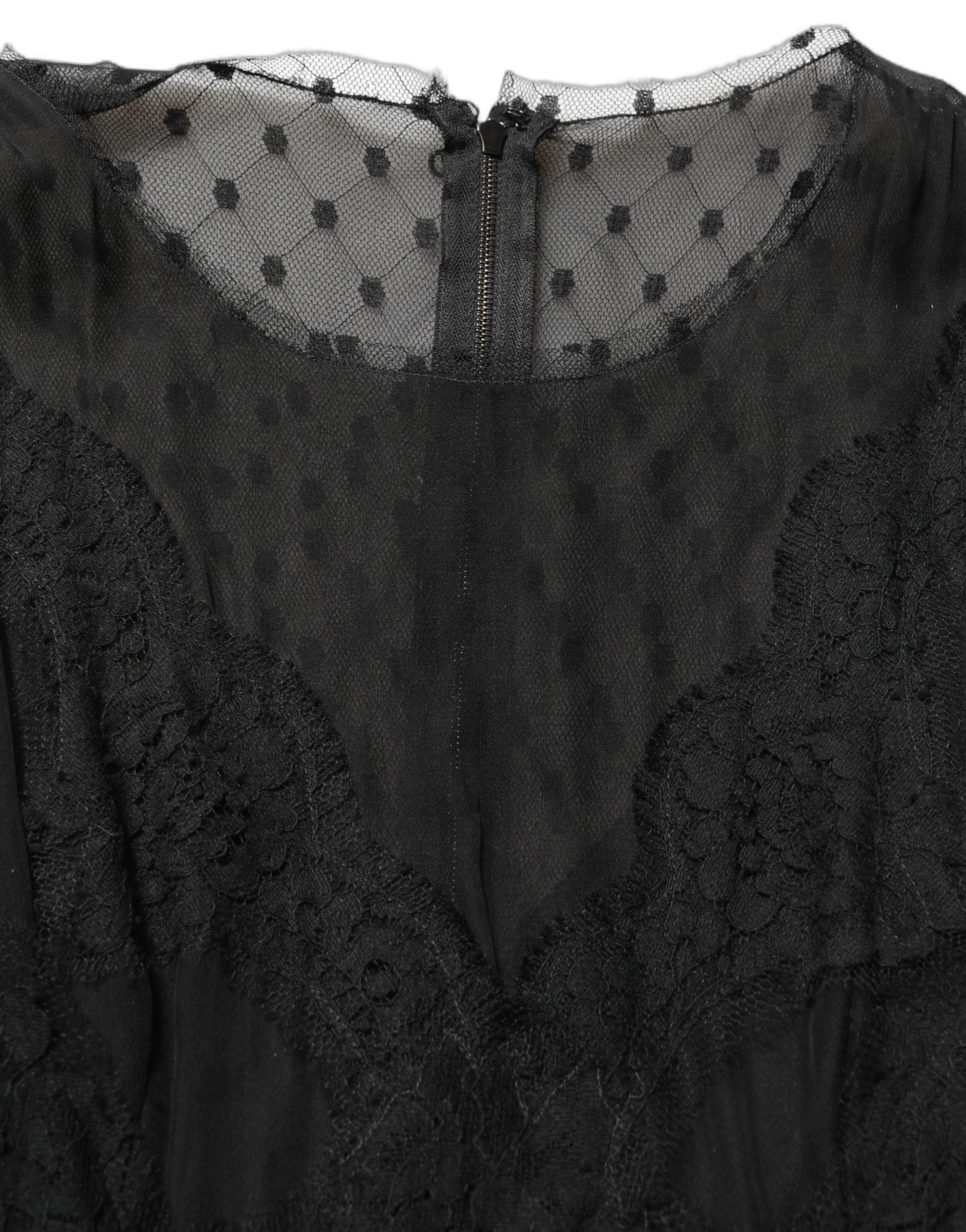 Dolce & Gabbana Ärmelloses Mini-Kleid in A-Linie mit schwarzer Spitze