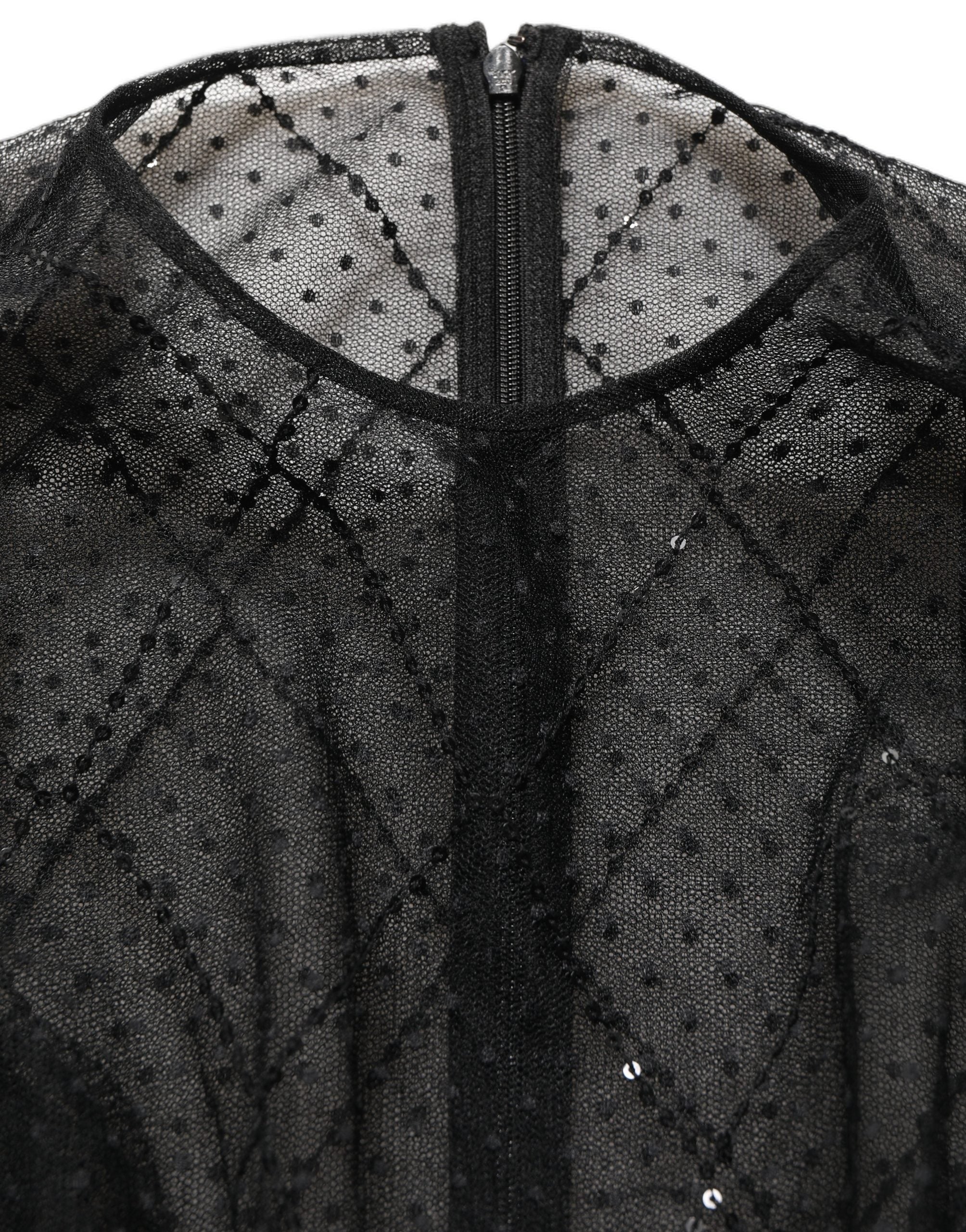Dolce & Gabbana Langes Spitzen-Maxikleid aus schwarzem Mesh