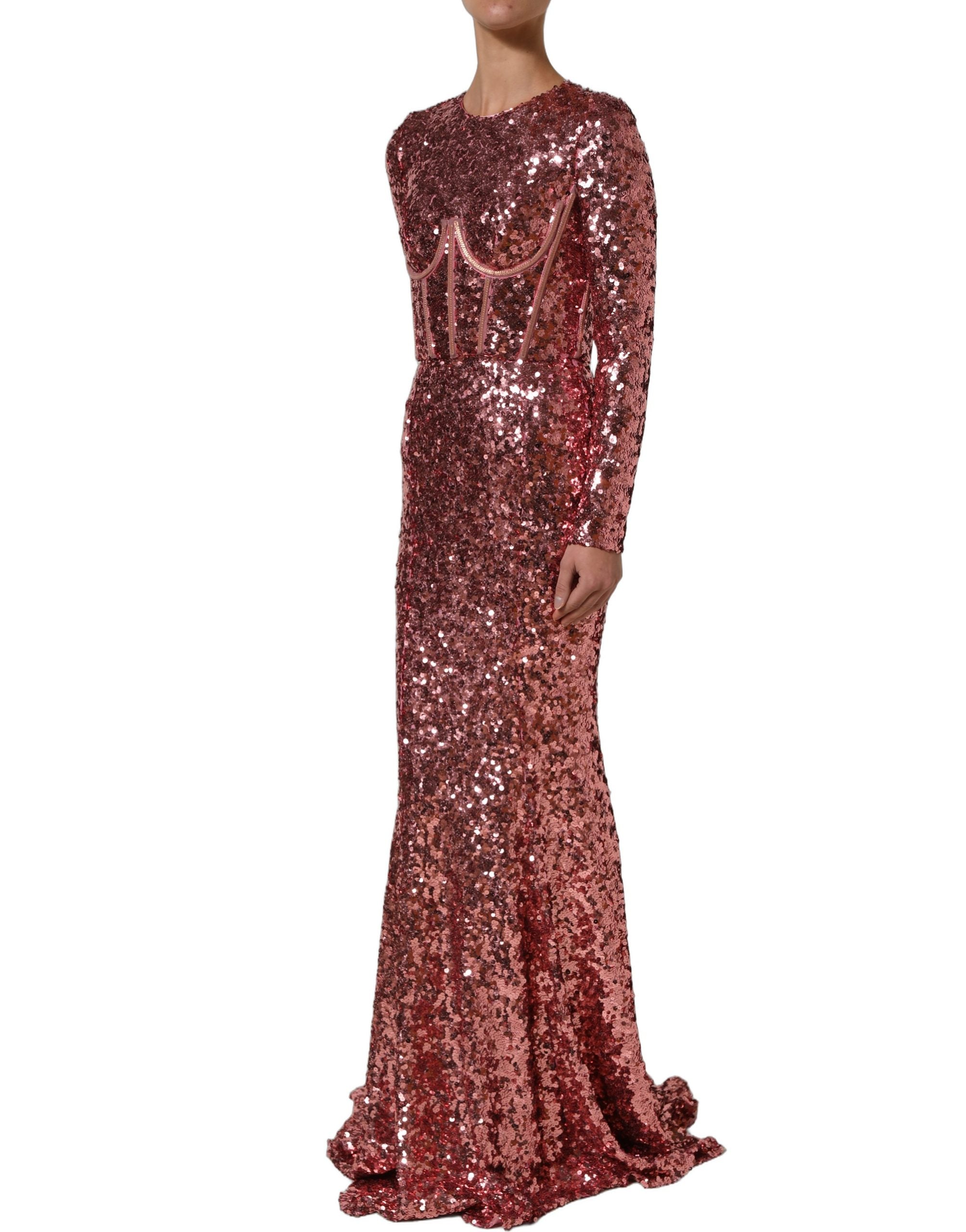 Dolce & Gabbana Langes pinkfarbenes Pailletten-Abendkleid mit Korsett-Detailing