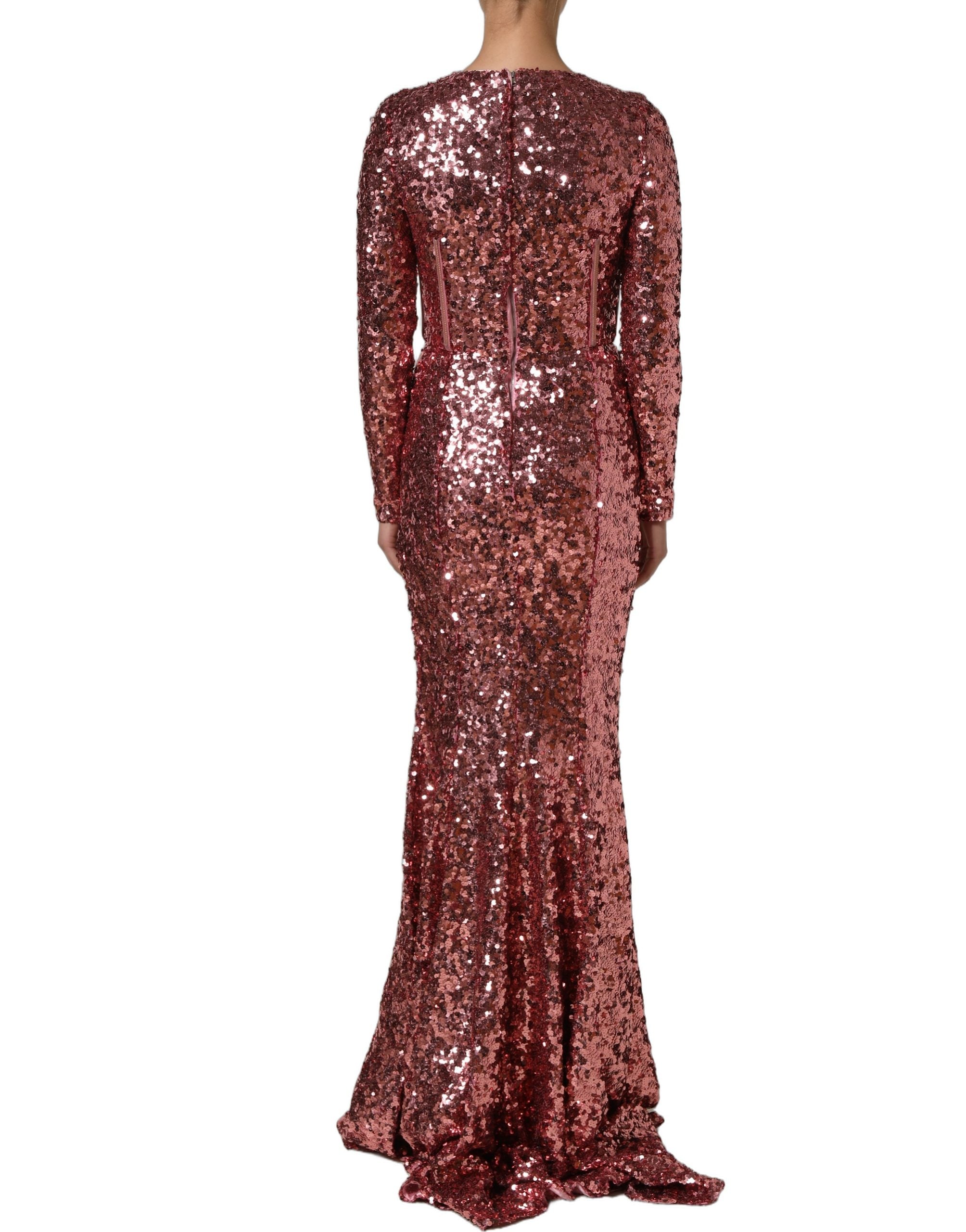 Dolce & Gabbana Langes pinkfarbenes Pailletten-Abendkleid mit Korsett-Detailing