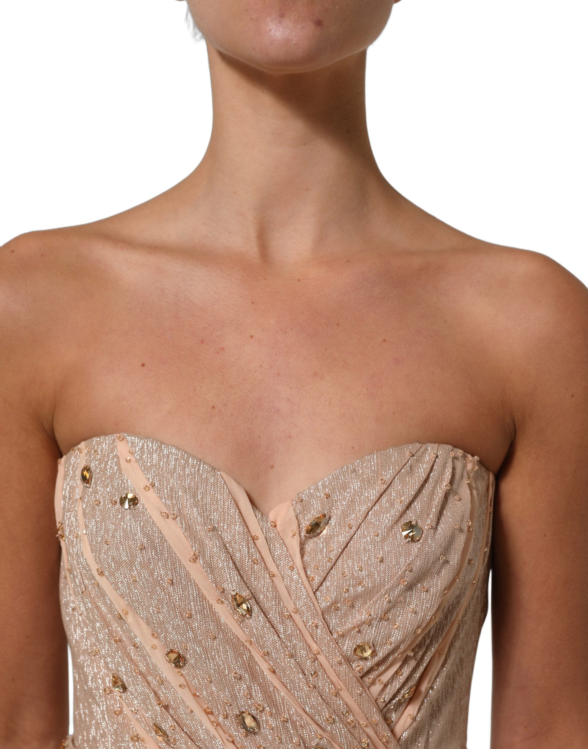 Dolce & Gabbana Nude-farbene trägerlose Abendrobe mit Verzierungen