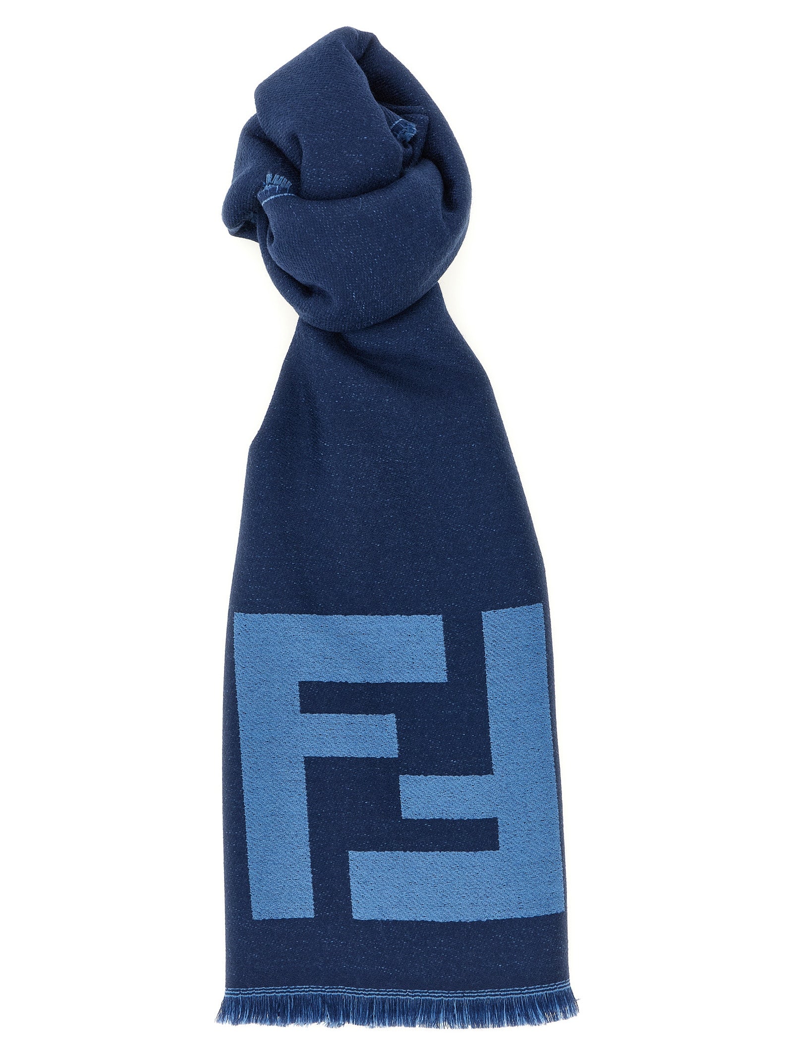 Fendi Blauer Schal aus reiner Schurwolle