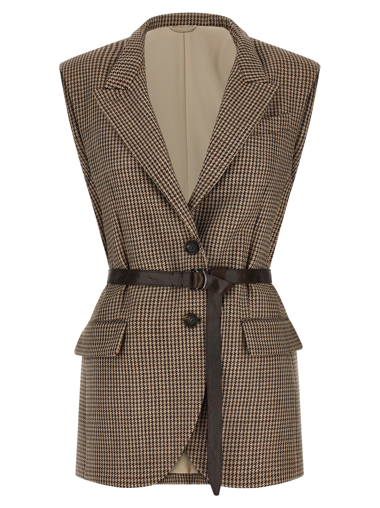 Brunello Cucinelli Ärmellose Weste aus reiner Schurwolle in Beige