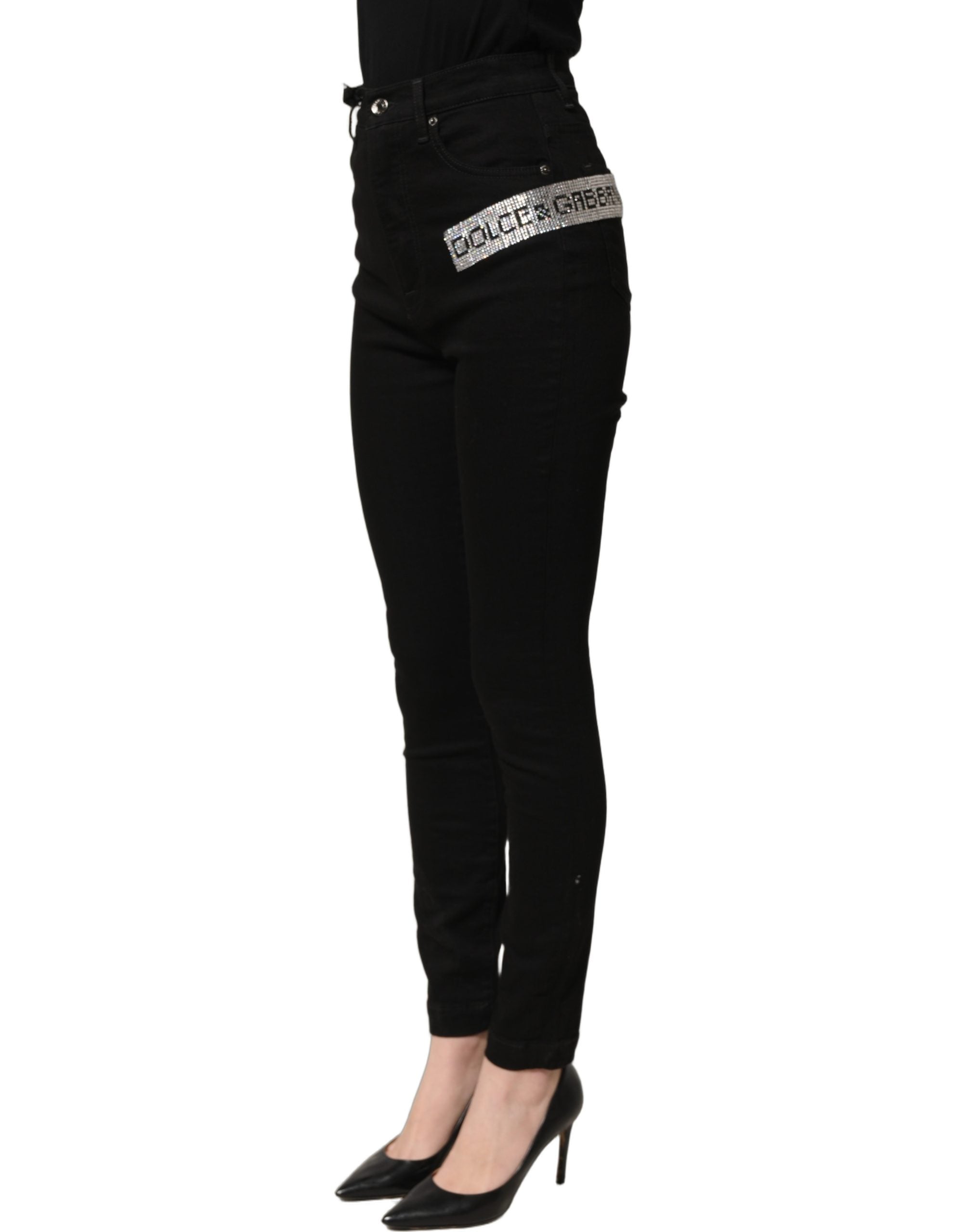 Dolce & Gabbana Schwarze Grace Jeans mit Strasssteinen und hoher Taille