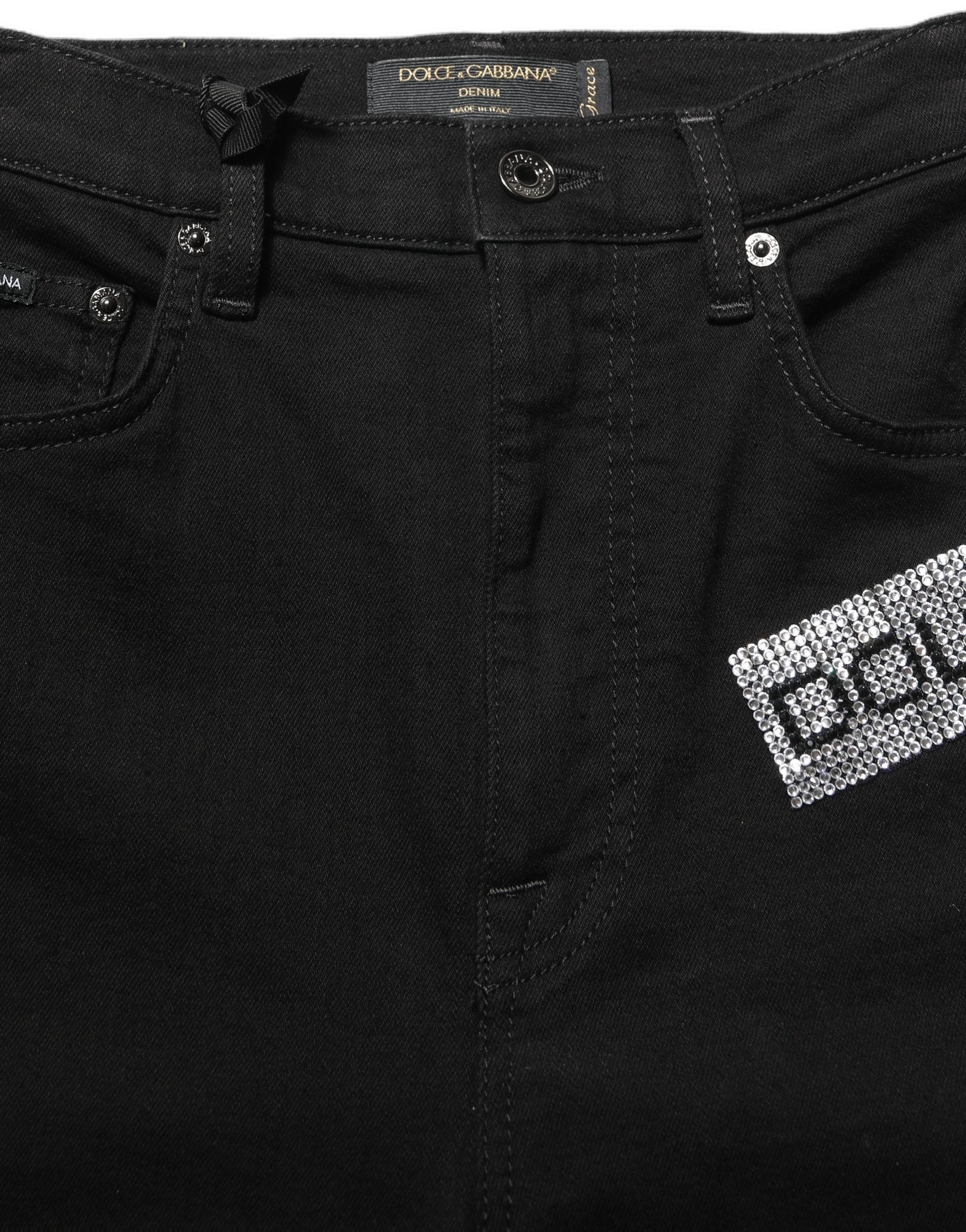 Dolce & Gabbana Schwarze Grace Jeans mit Strasssteinen und hoher Taille