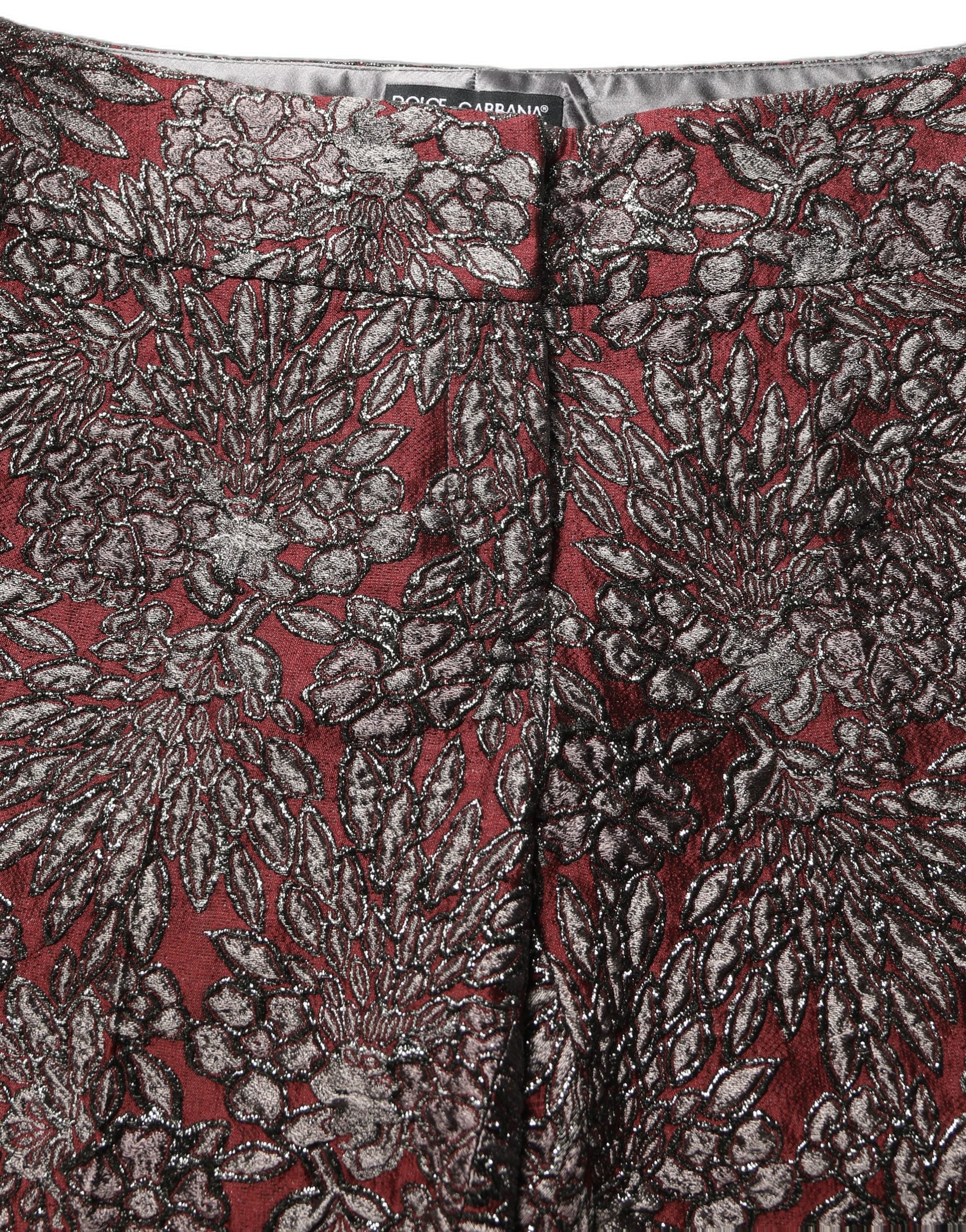 Dolce & Gabbana Gerade Hose mit burgunderrotem und grauem Blumenjacquard
