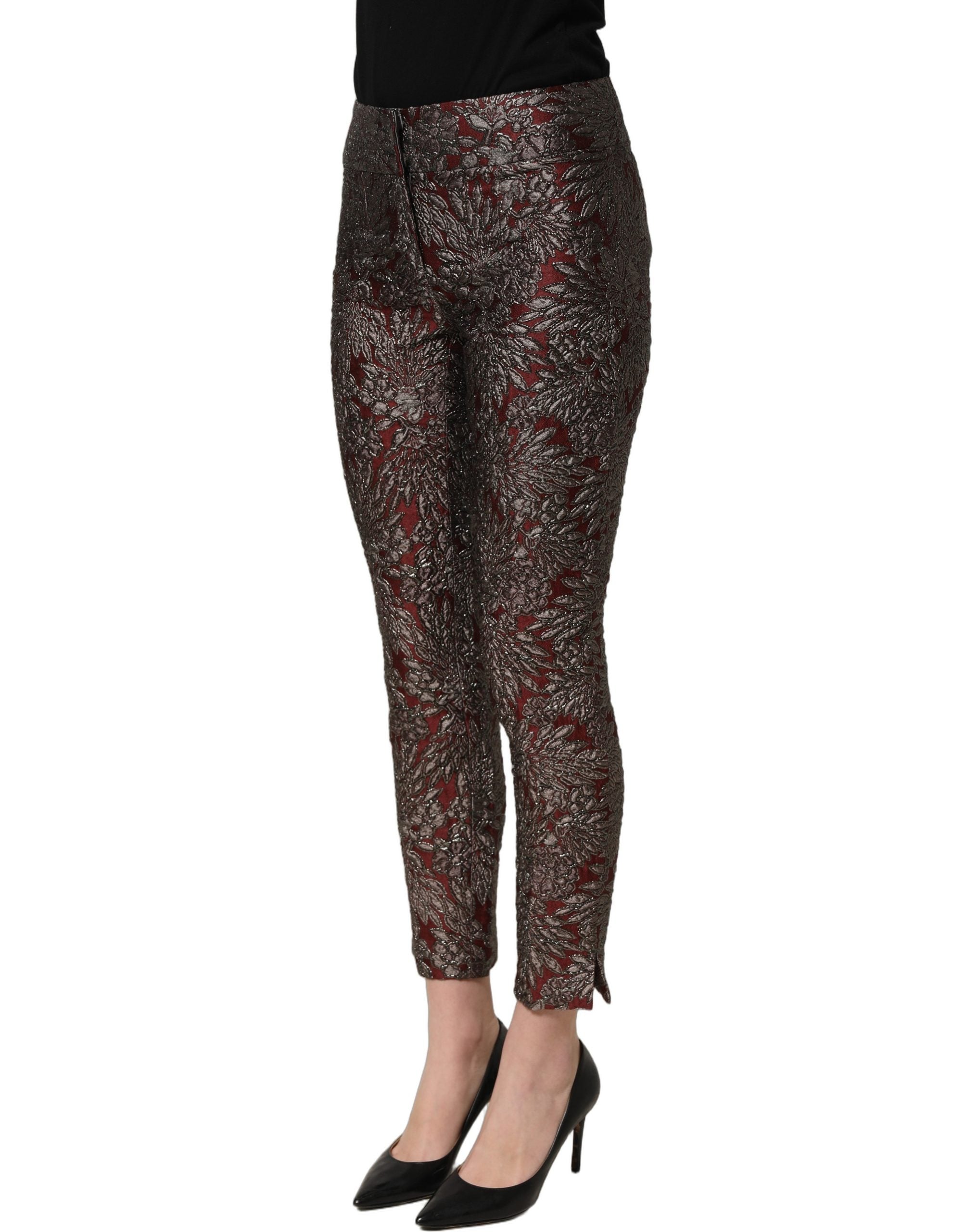 Dolce & Gabbana Gerade Hose mit burgunderrotem und grauem Blumenjacquard