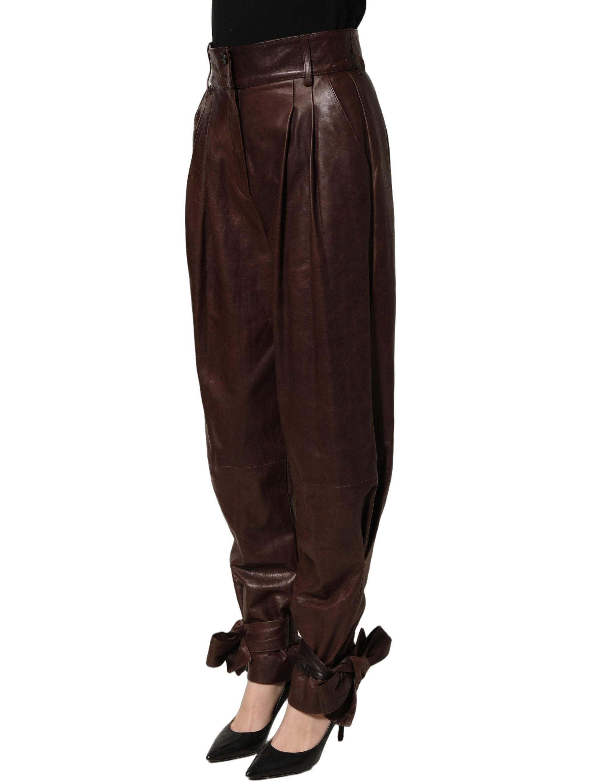 Dolce & Gabbana Braune Lederhose mit hoher Taille und schmal zulaufendem Bein