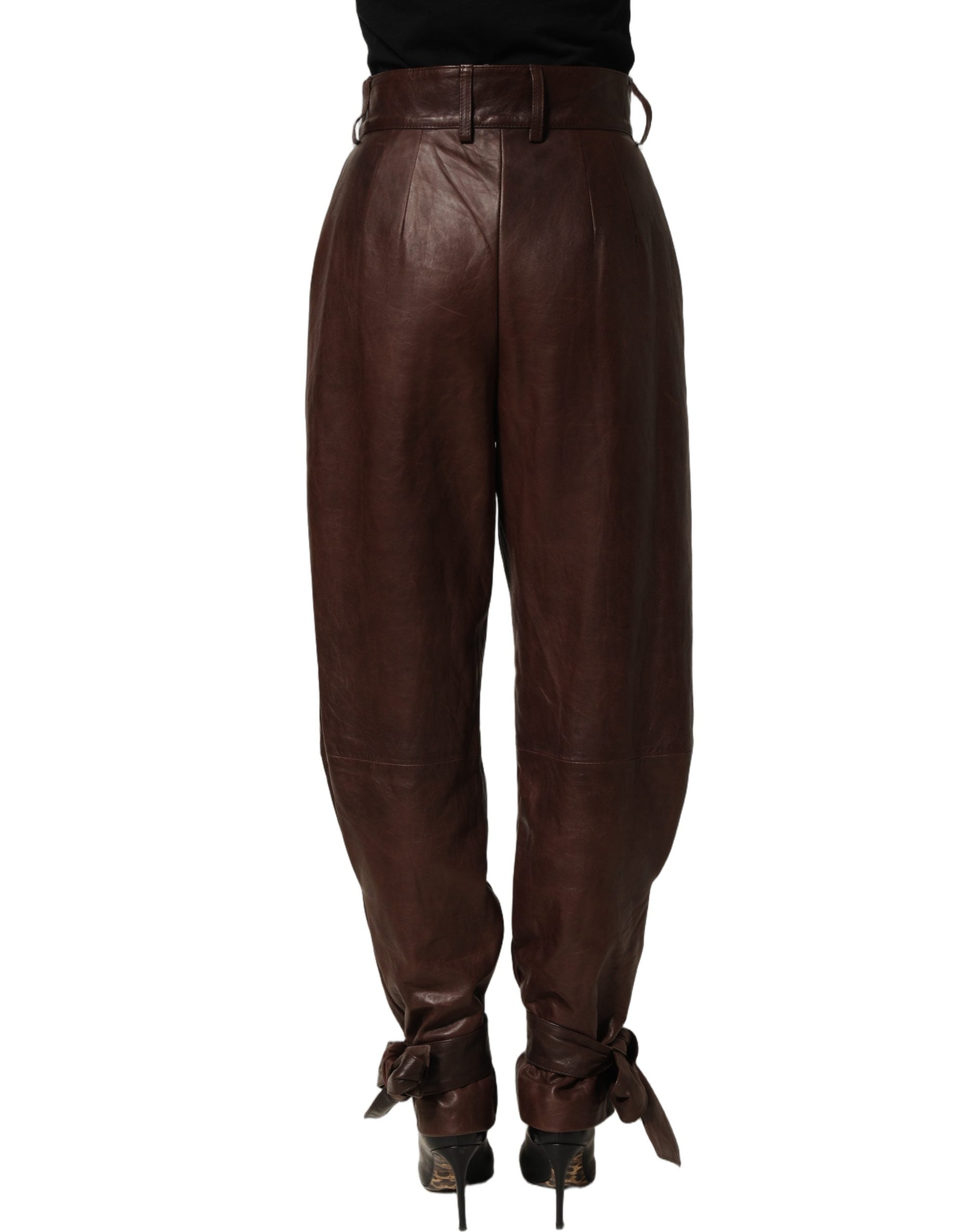 Dolce & Gabbana Braune Lederhose mit hoher Taille und schmal zulaufendem Bein