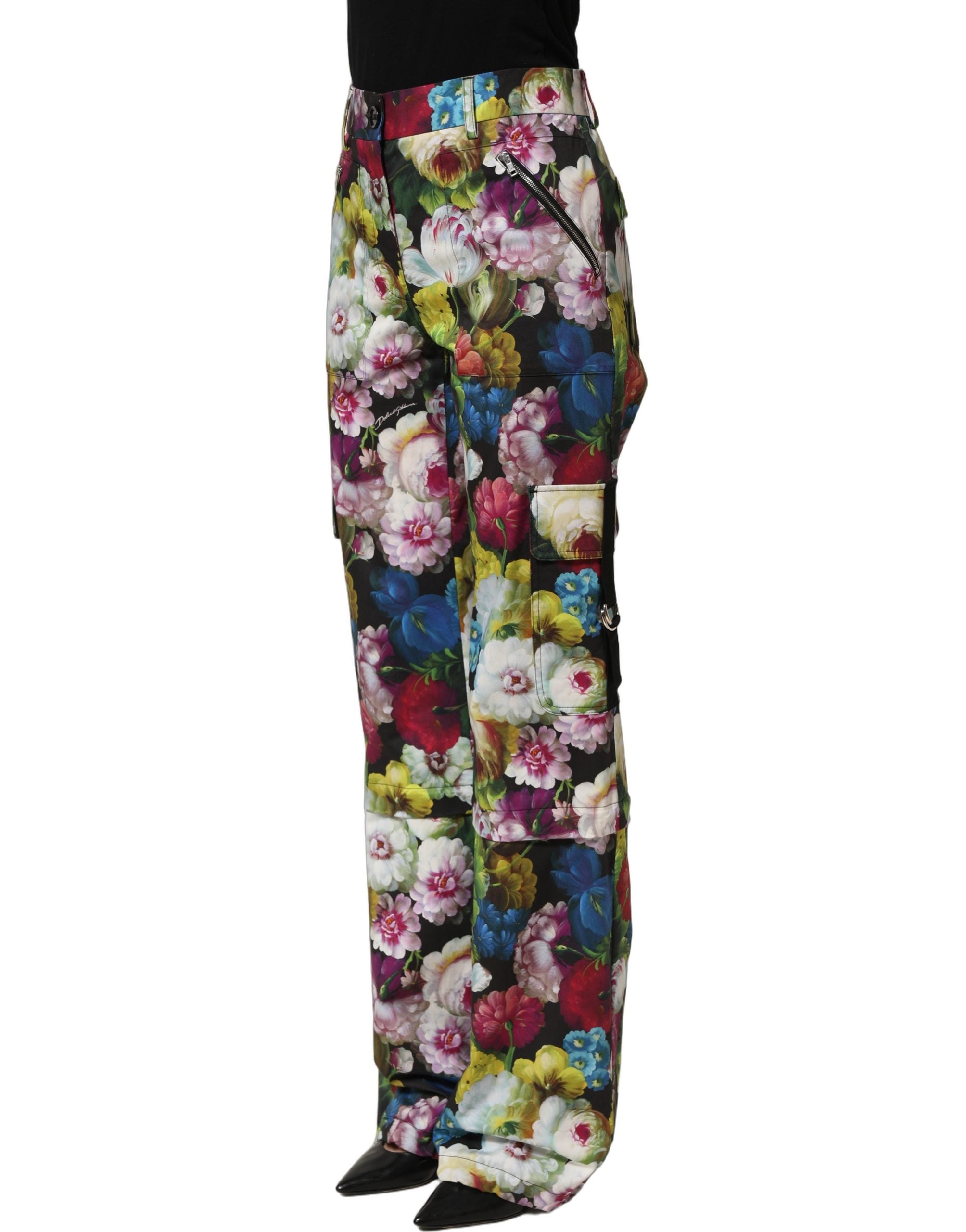 Dolce & Gabbana Mehrfarbige Blumenhose mit hoher Taille und weitem Bein