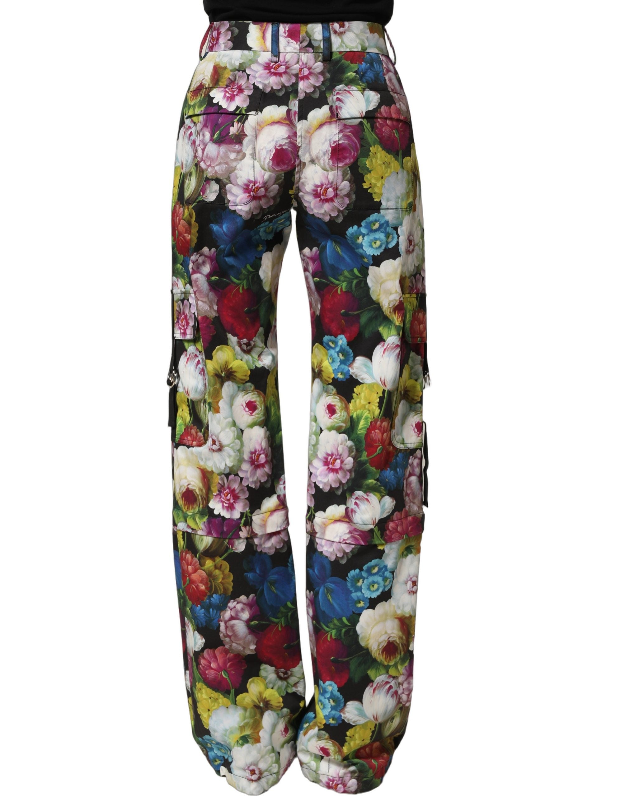 Dolce & Gabbana Mehrfarbige Blumenhose mit hoher Taille und weitem Bein