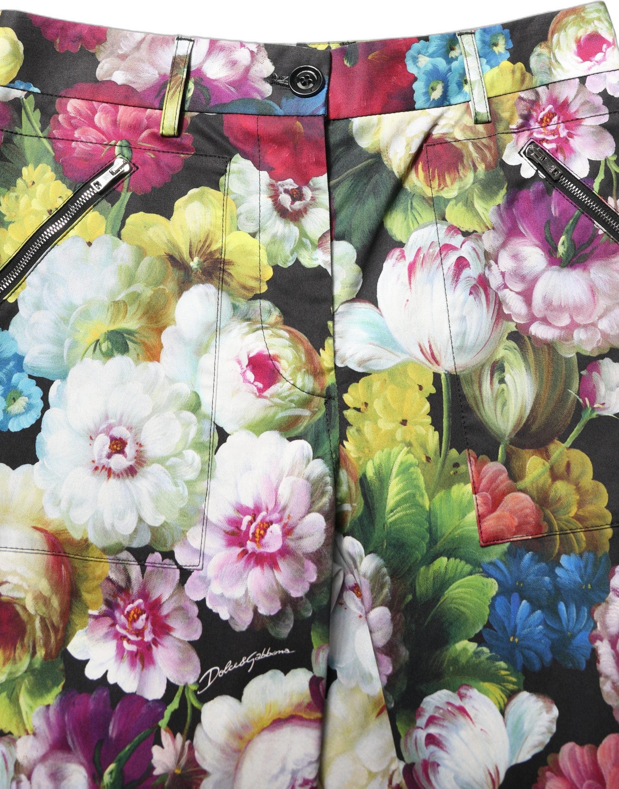 Dolce & Gabbana Mehrfarbige Blumenhose mit hoher Taille und weitem Bein