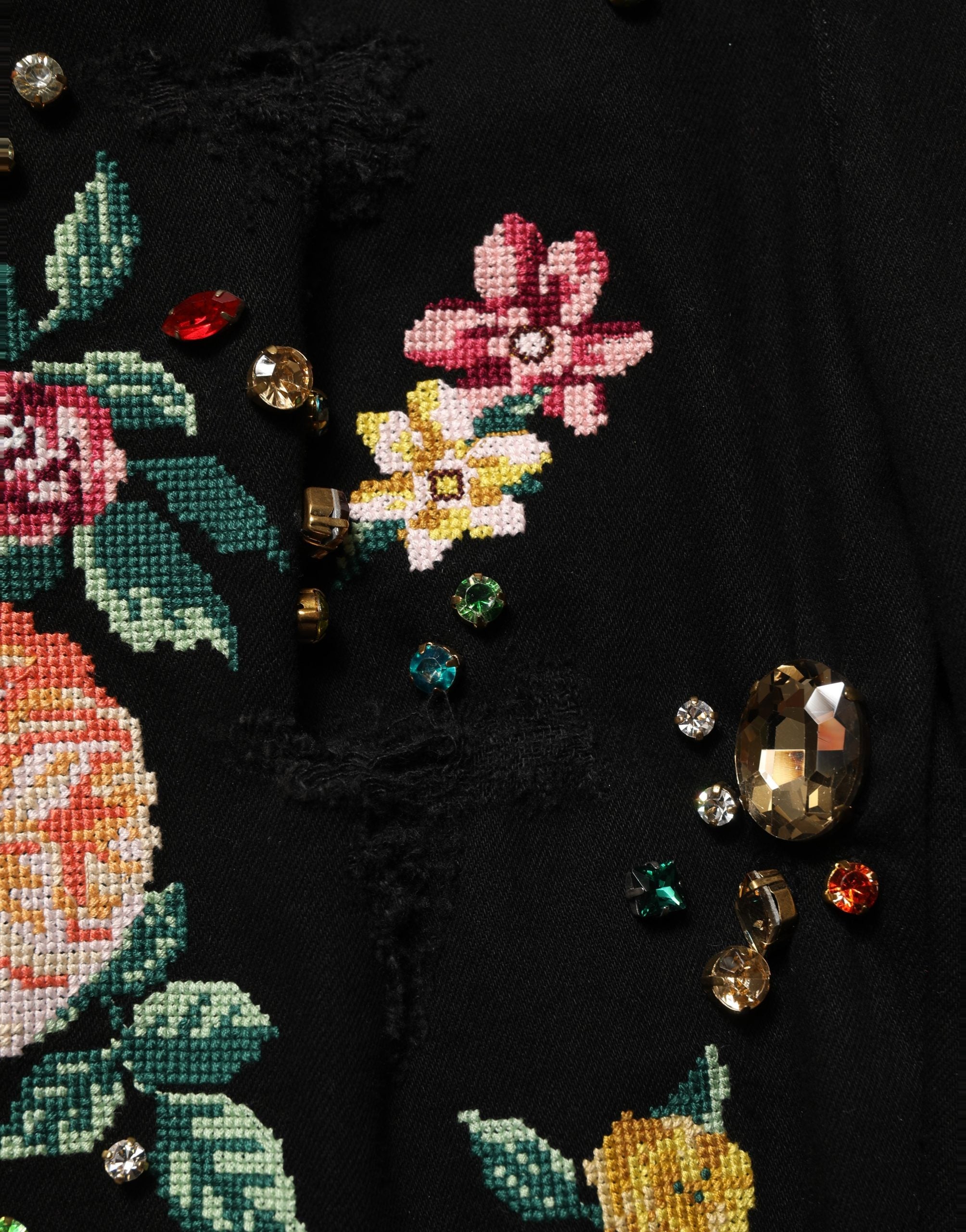 Dolce & Gabbana Schwarze Hose mit Blumenprint, hoher Taille und schmal zulaufendem Bein aus Baumwolle