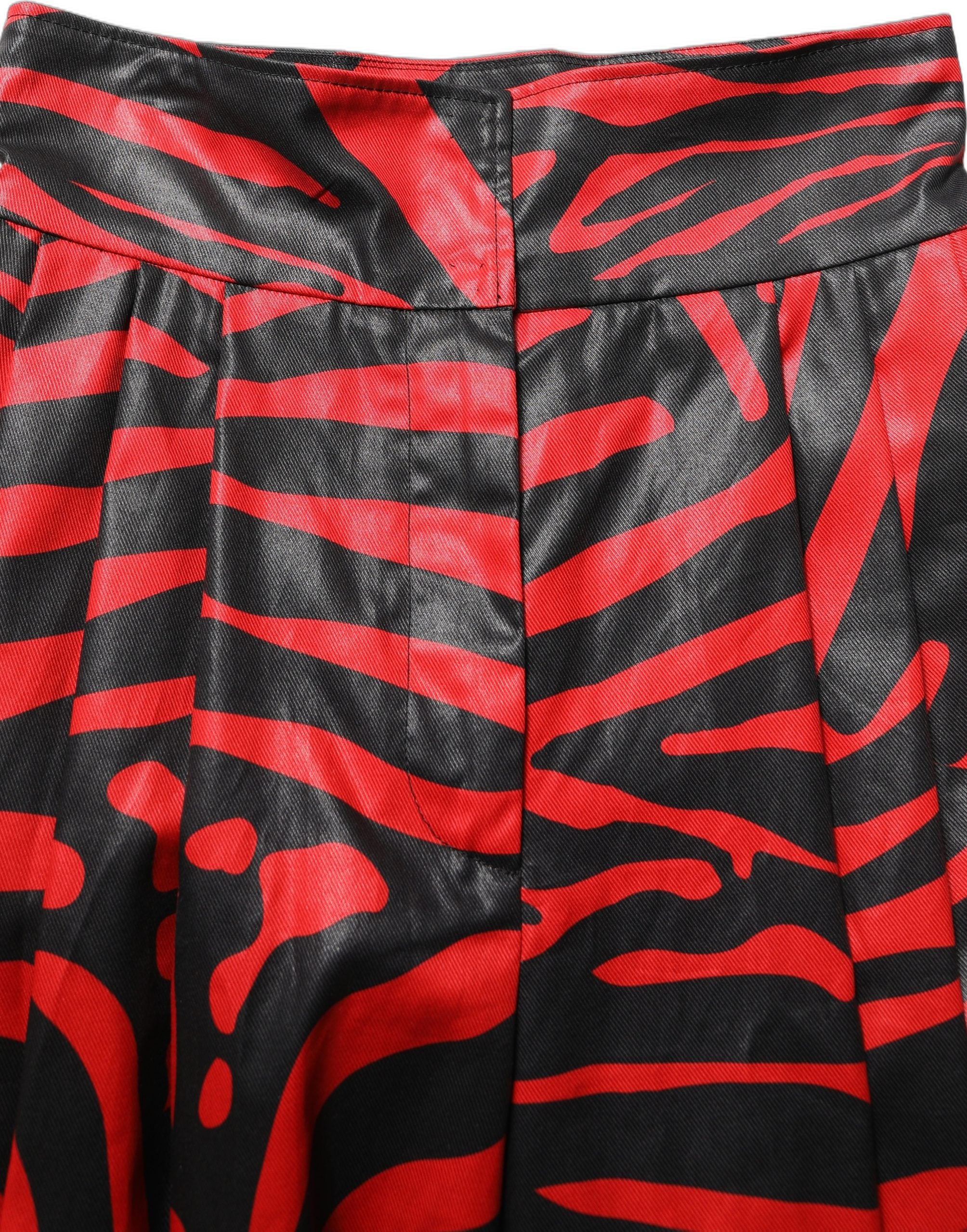 Dolce & Gabbana Rote und schwarze Zebra-Print-Hose aus Baumwolle mit hoher Taille