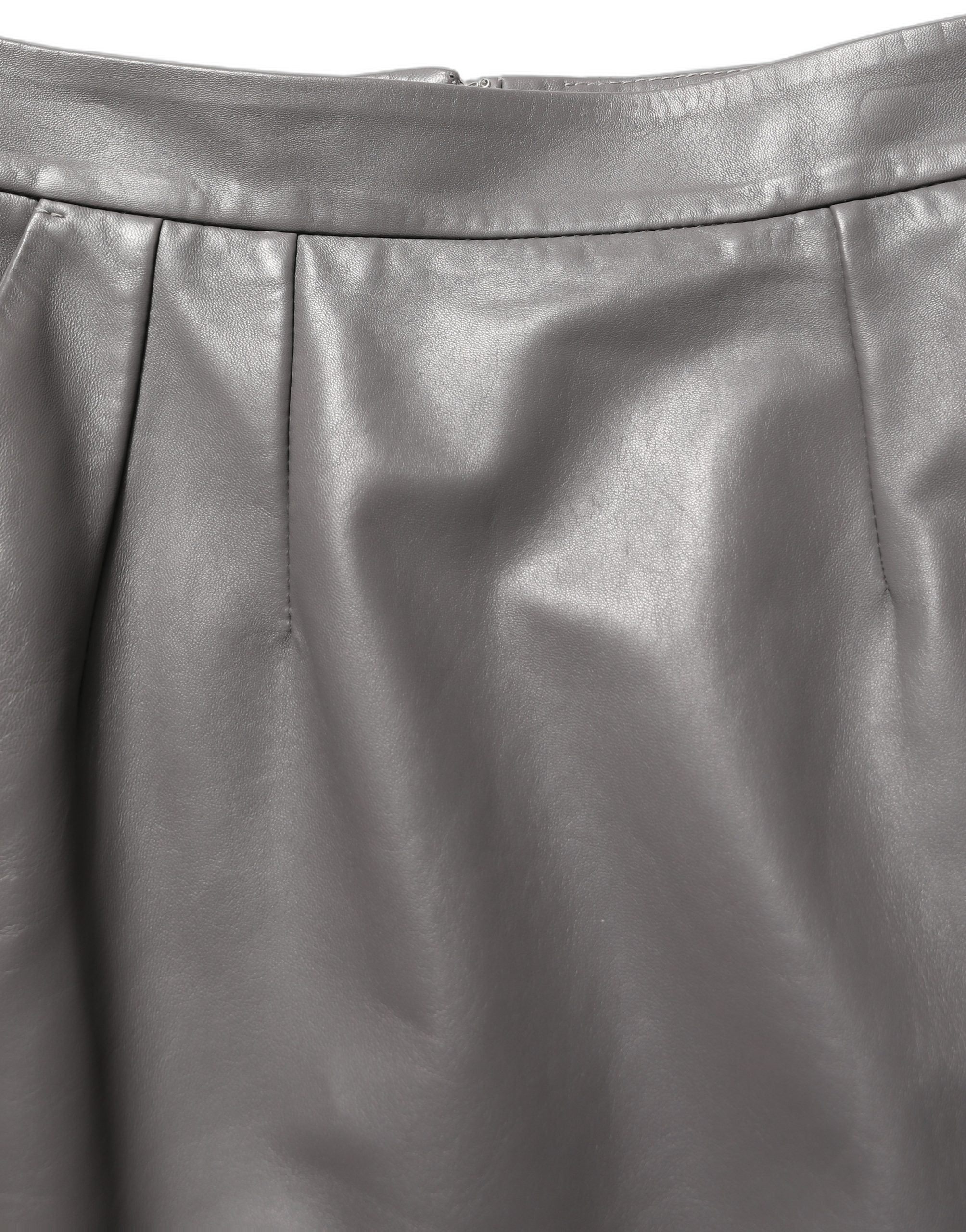 Dolce & Gabbana Grauer Bleistiftrock aus Leder mit hoher Taille und Midi-Länge