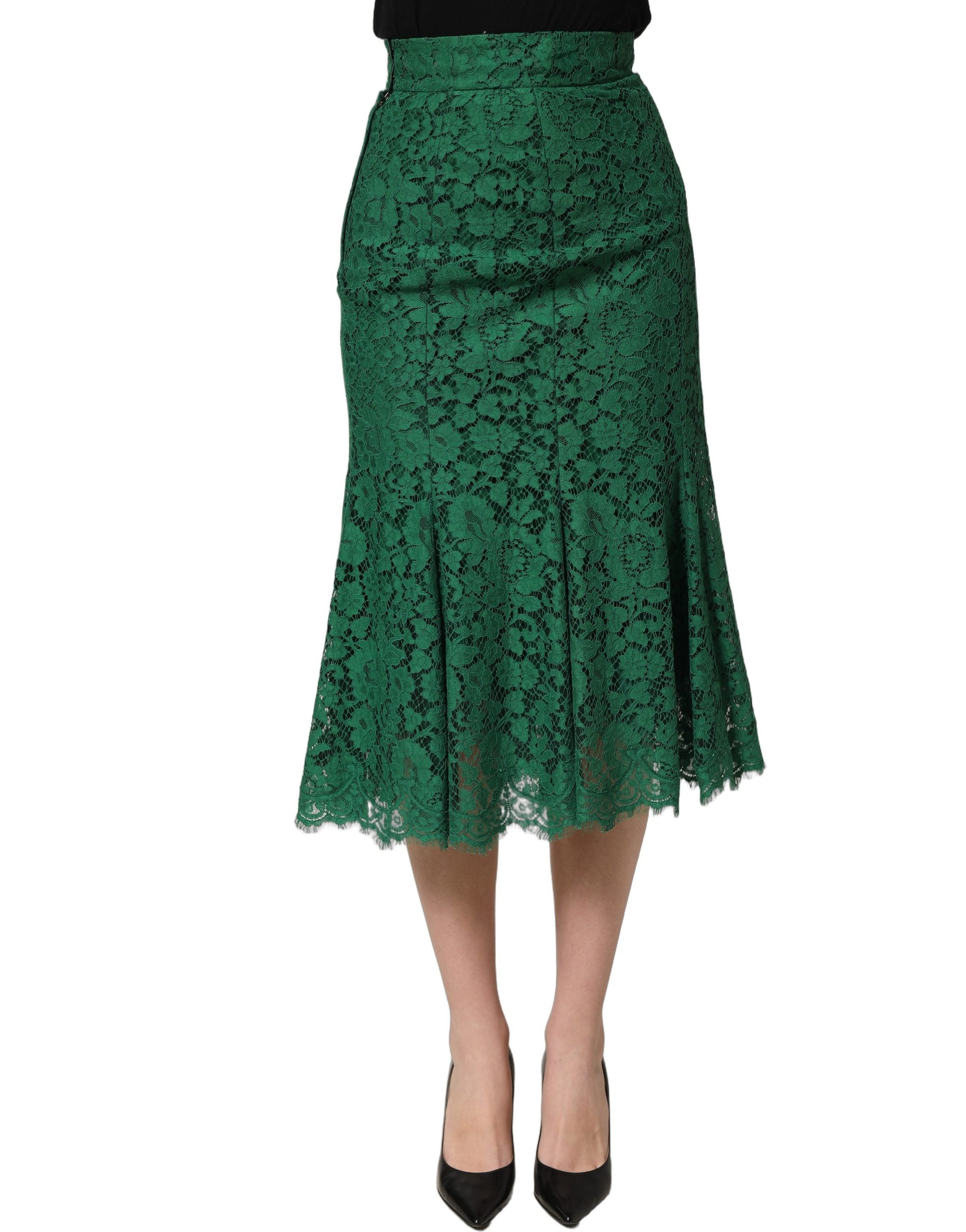 Dolce & Gabbana Grüner Spitzen-Midi-Rock mit hoher Taille im Meerjungfrauen-Schnitt